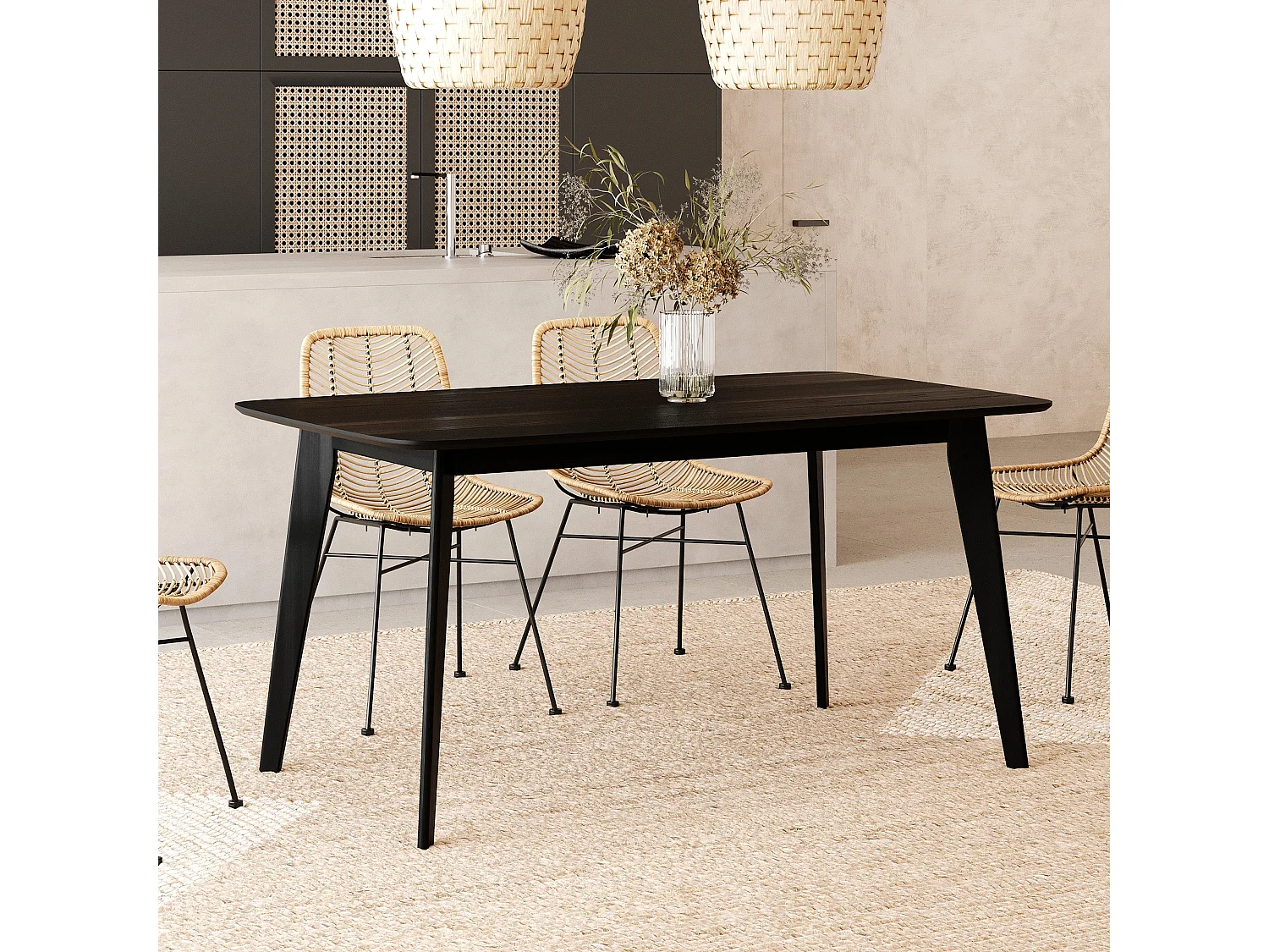 Mesa rectangular para 6 personas en madera negra 150 cm - Oman