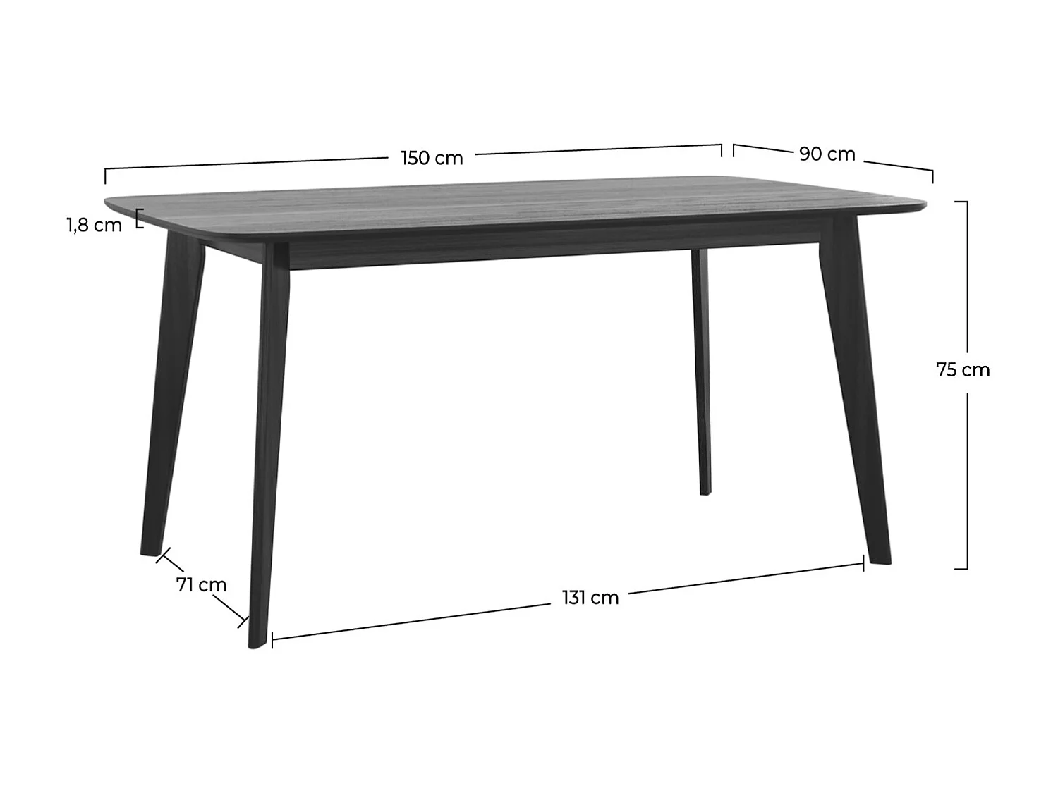 Table rectangulaire 6 personnes en bois noir 150 cm - Oman