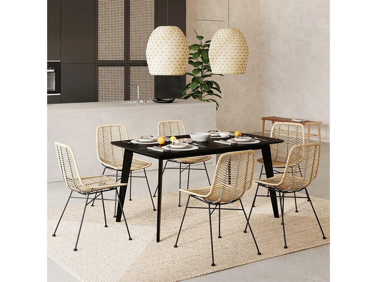 Table rectangulaire 6 personnes en bois noir 150 cm - Oman