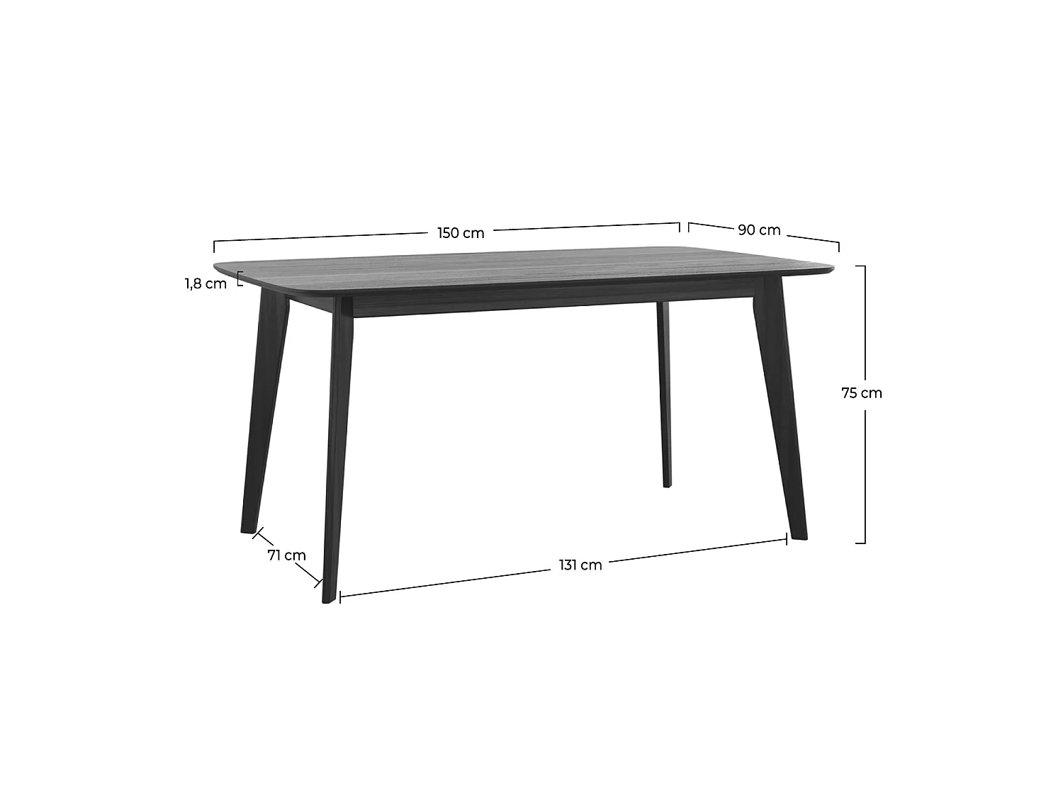 Mesa rectangular para 6 personas en madera negra 150 cm - Oman