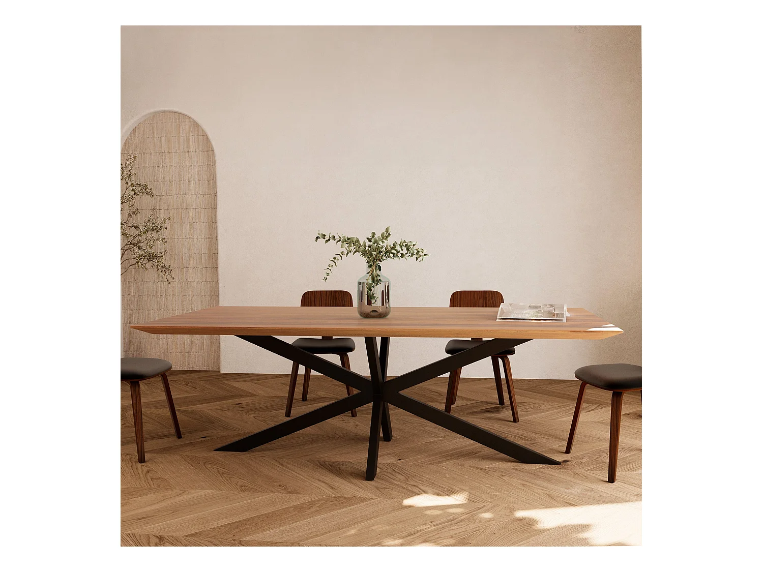 Table rectangulaire 8 personnes en bois de suar et métal 220 cm - Sudirman
