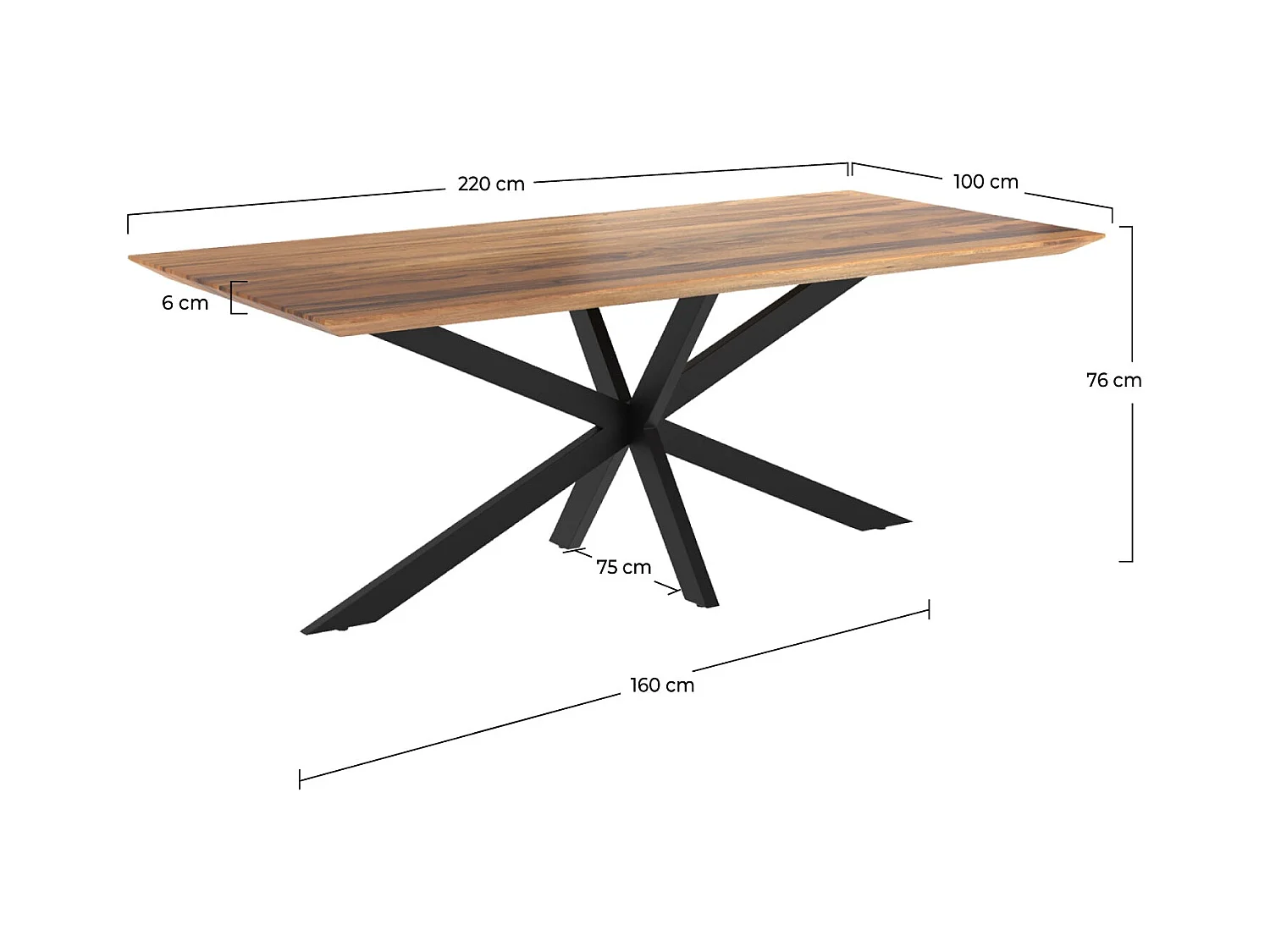 Table rectangulaire 8 personnes en bois de suar et métal 220 cm - Sudirman