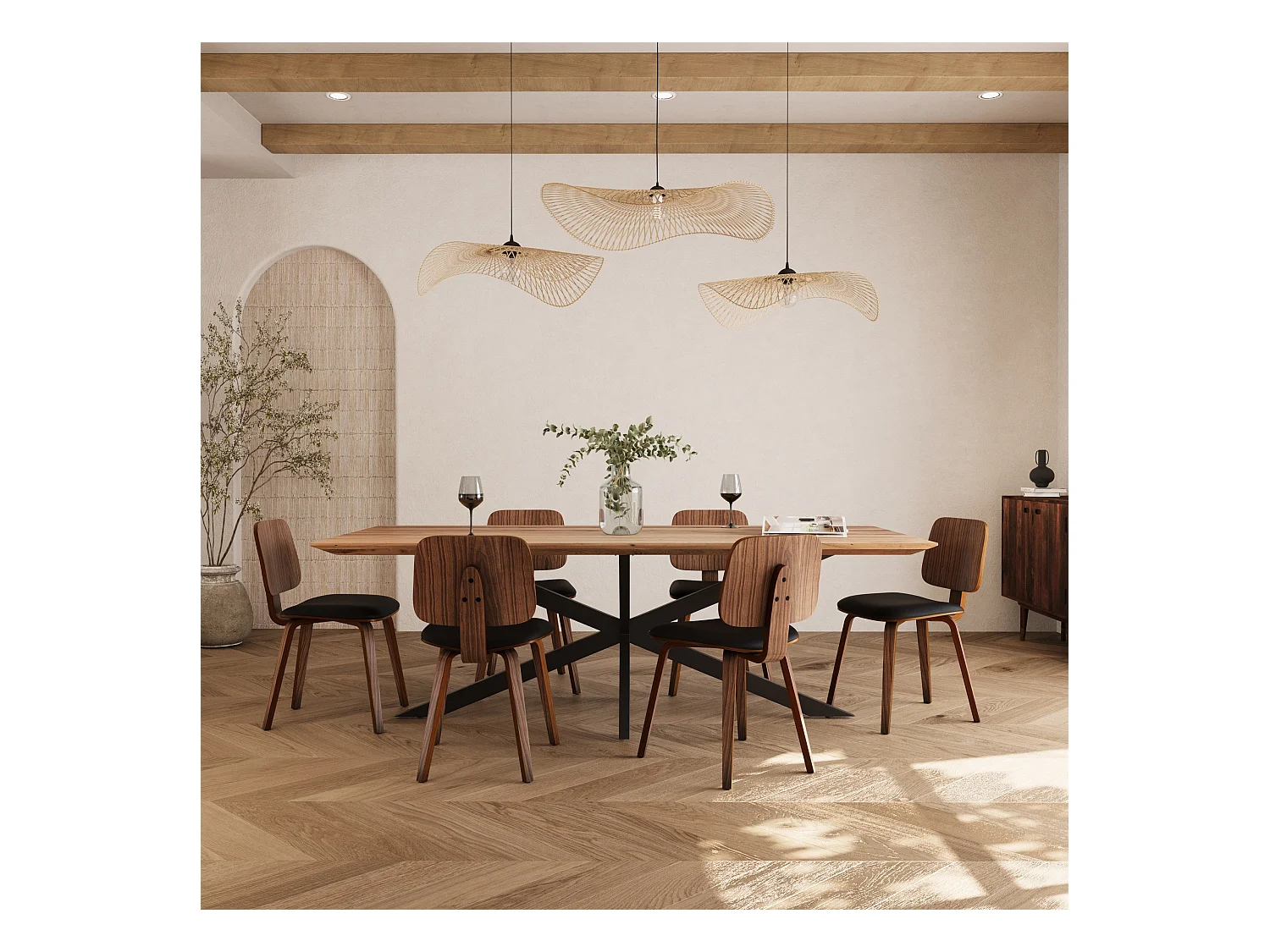 Table rectangulaire 8 personnes en bois de suar et métal 220 cm - Sudirman