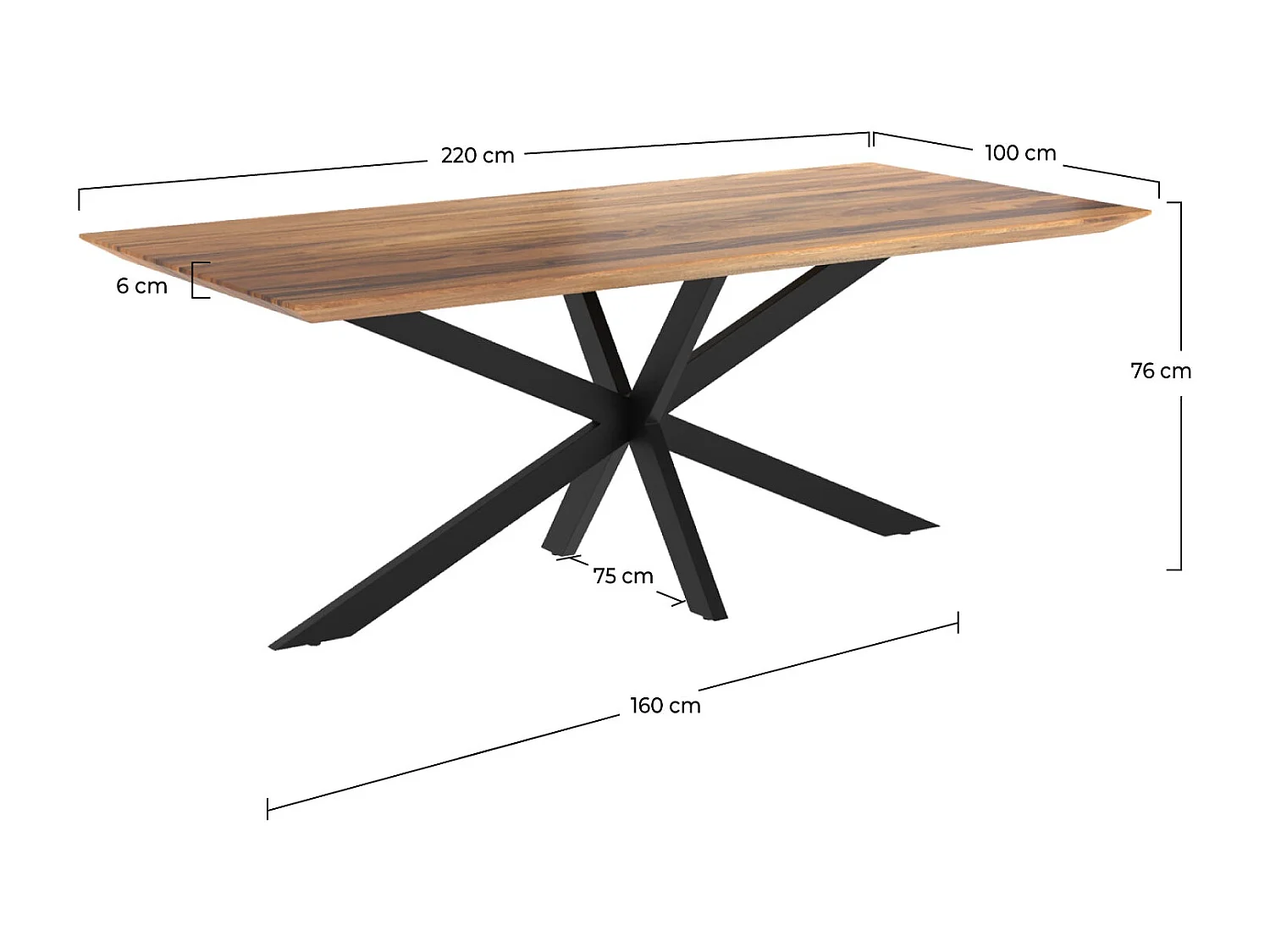 Tavolo rettangolare per 8 persone in legno di suar e metallo 220 cm - Sudirman
