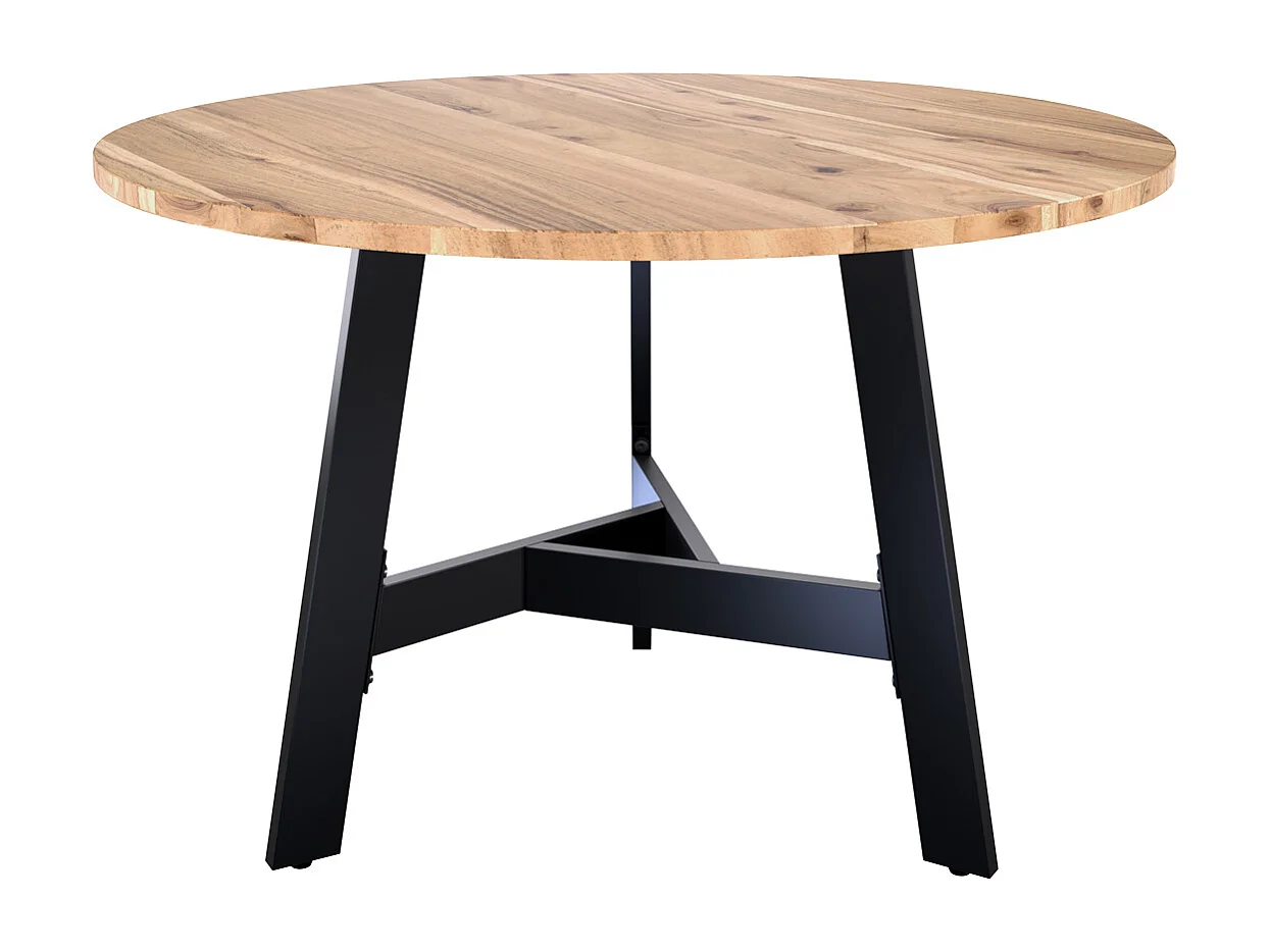 Table ronde 4 places en bois d'acacia et métal D115 cm - Ellie