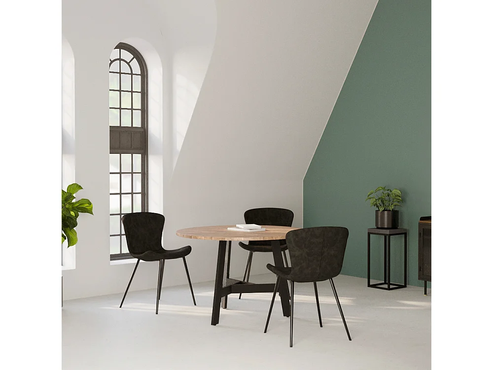 Table ronde 4 places en bois d'acacia et métal D115 cm - Ellie