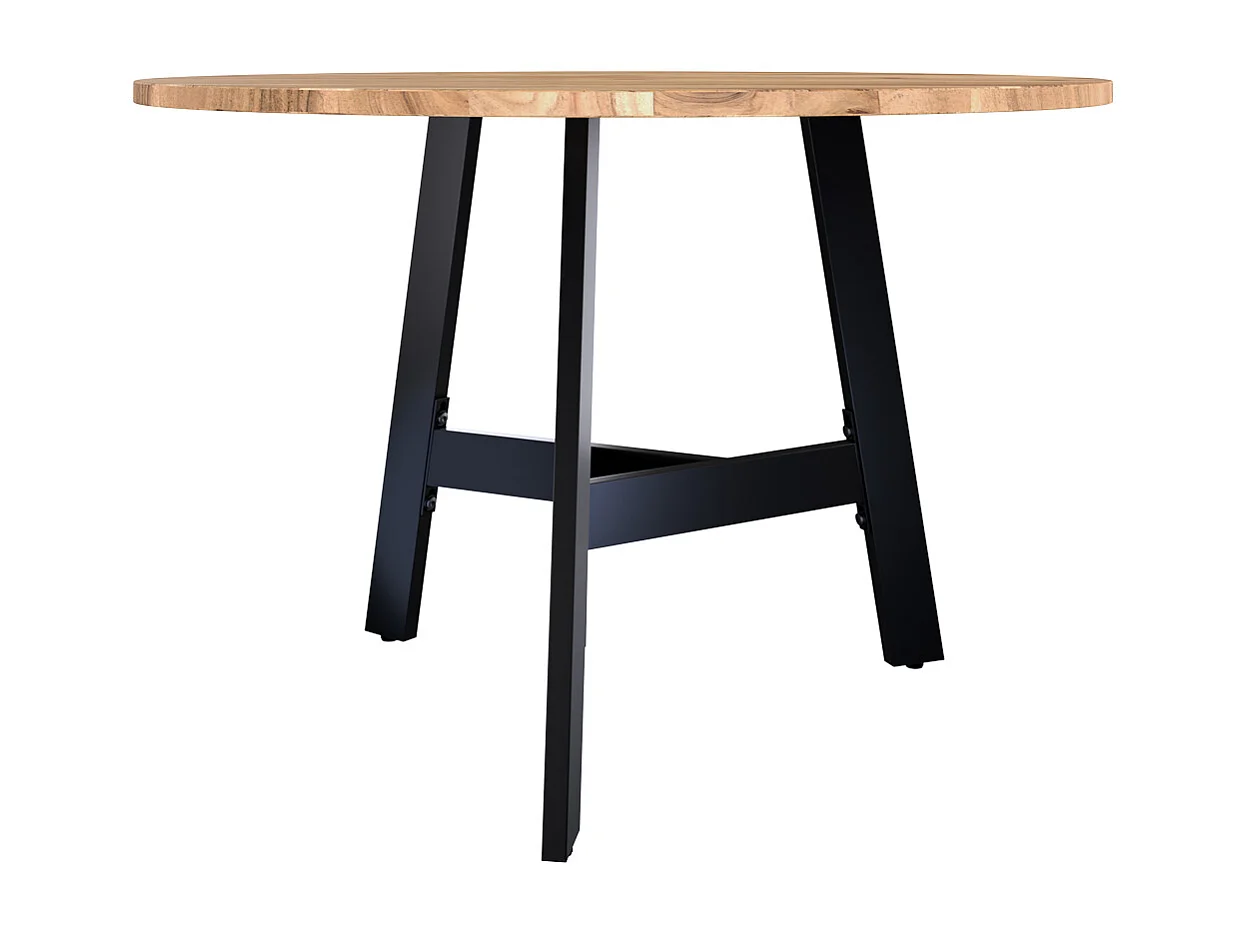 Table ronde 4 places en bois d'acacia et métal D115 cm - Ellie