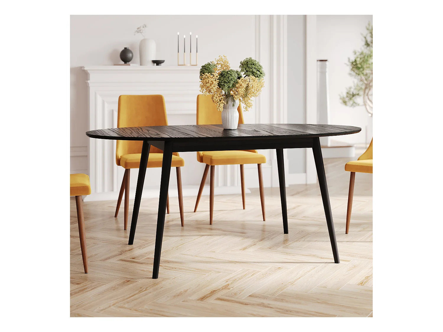 Table ovale 6/8 personnes extensible en bois noir 170/200 cm - Eddy