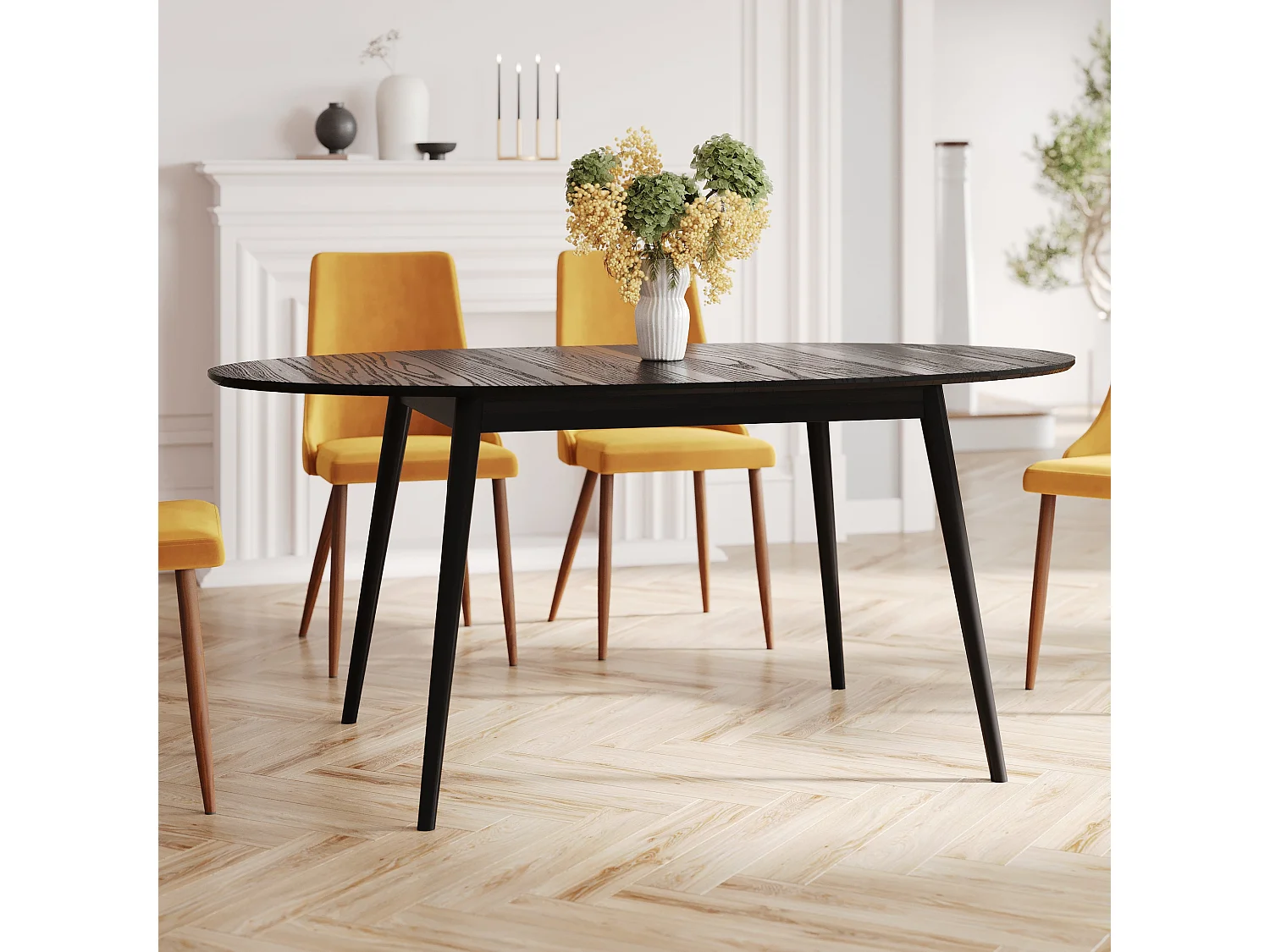 Tavolo da pranzo ovale in legno nero 170/200 cm allungabile - Eddy