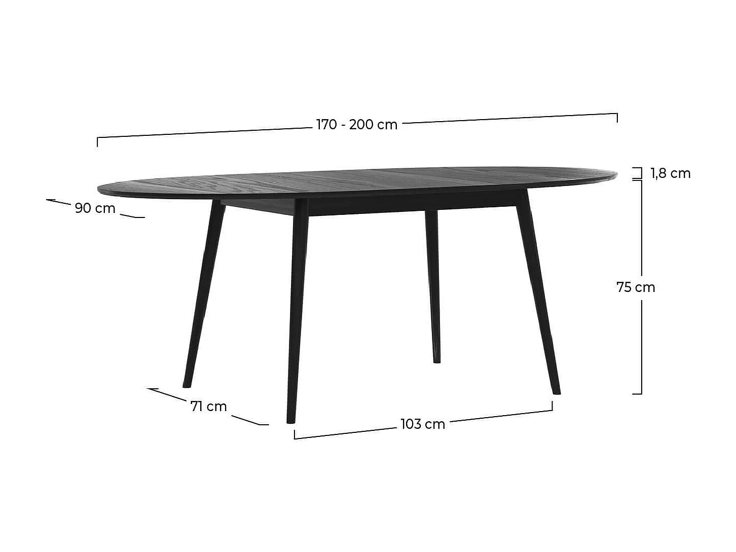 Tavolo da pranzo ovale in legno nero 170/200 cm allungabile - Eddy