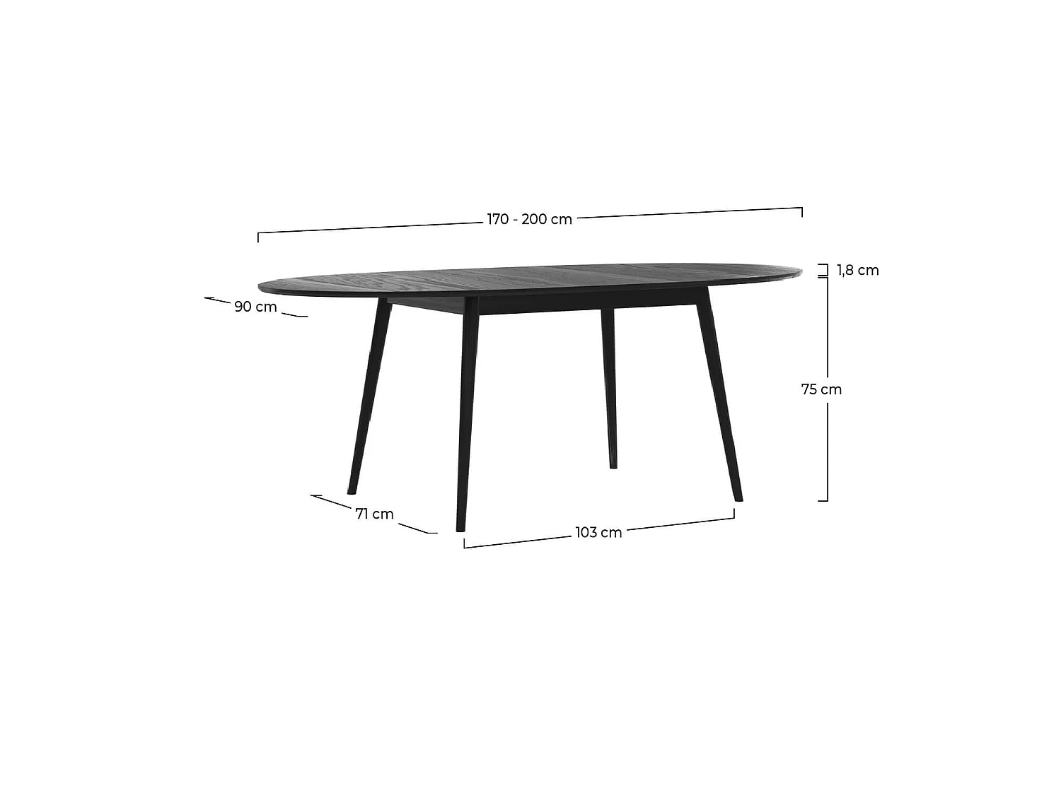 Mesa de comedor ovalada de madera negra extensible 170/200 cm - Eddy