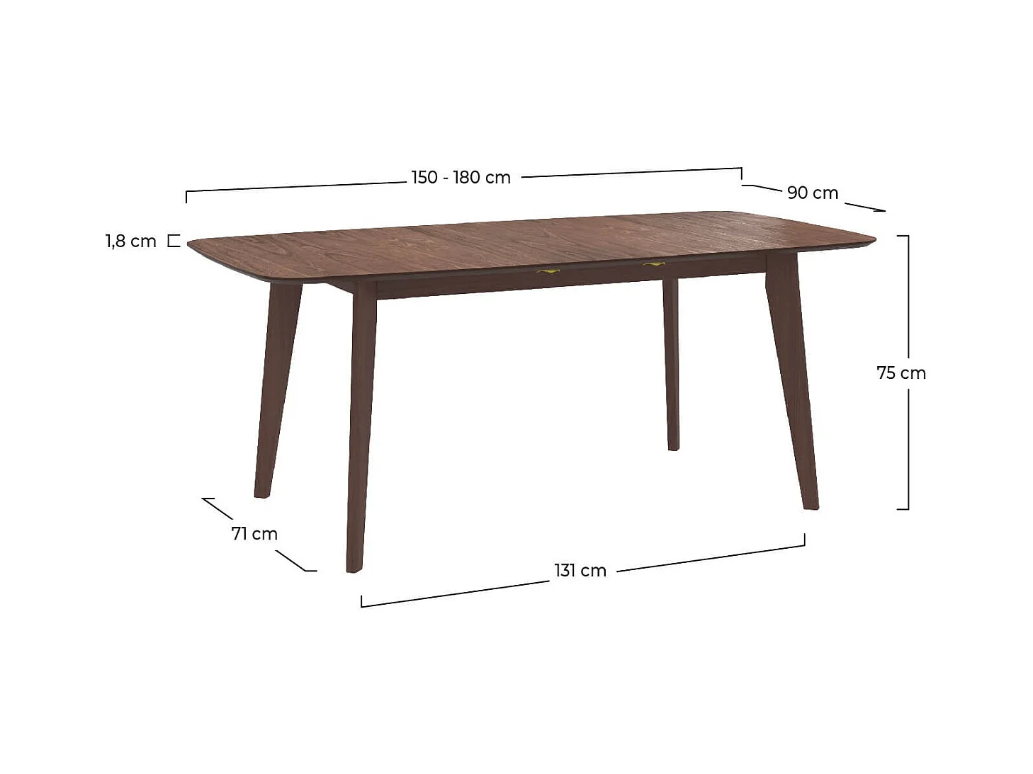 Table rectangulaire 4/6 personnes extensible en bois foncé 150/180 cm - Oman