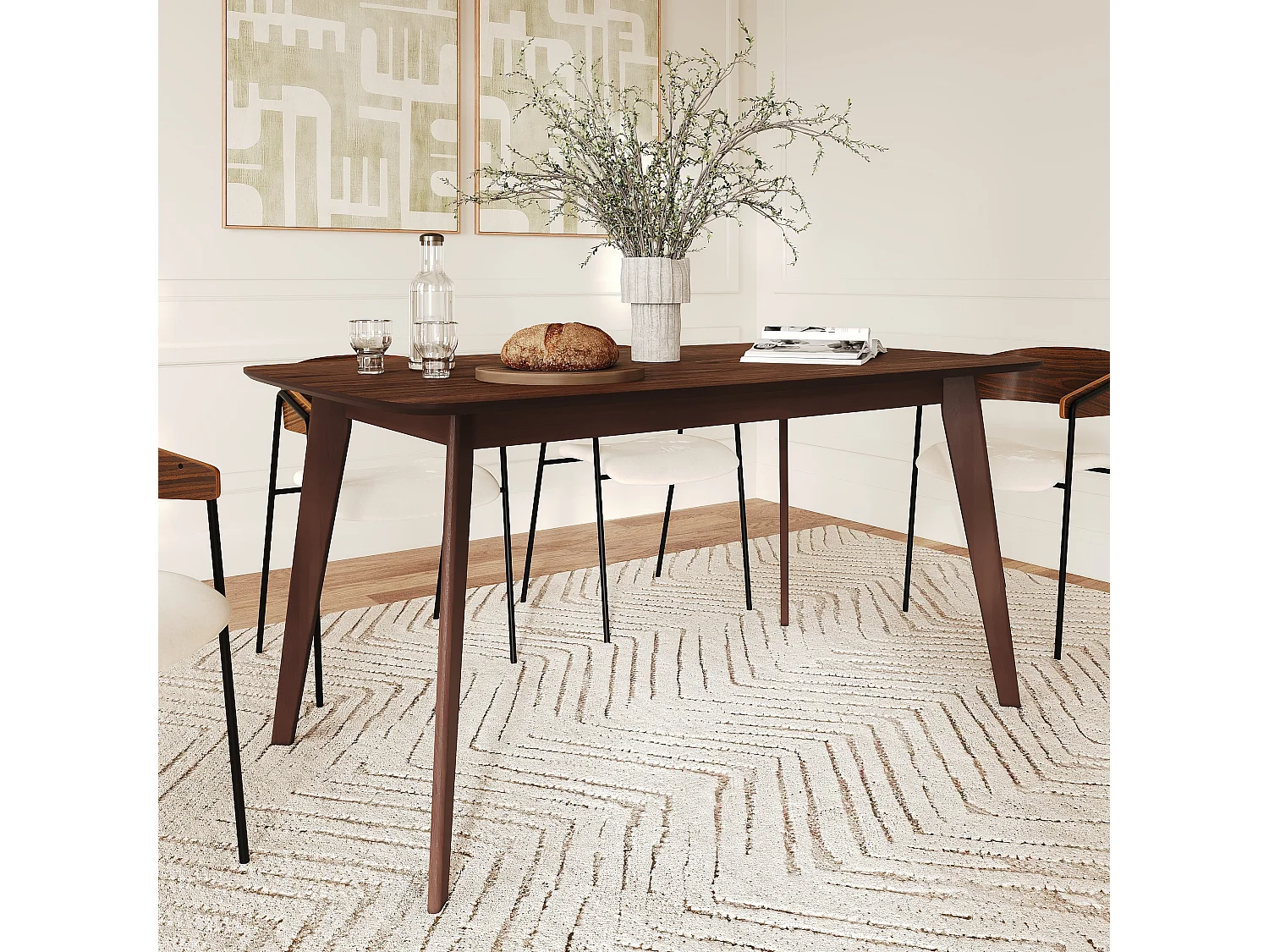 Table rectangulaire 4/6 personnes extensible en bois foncé 150/180 cm - Oman