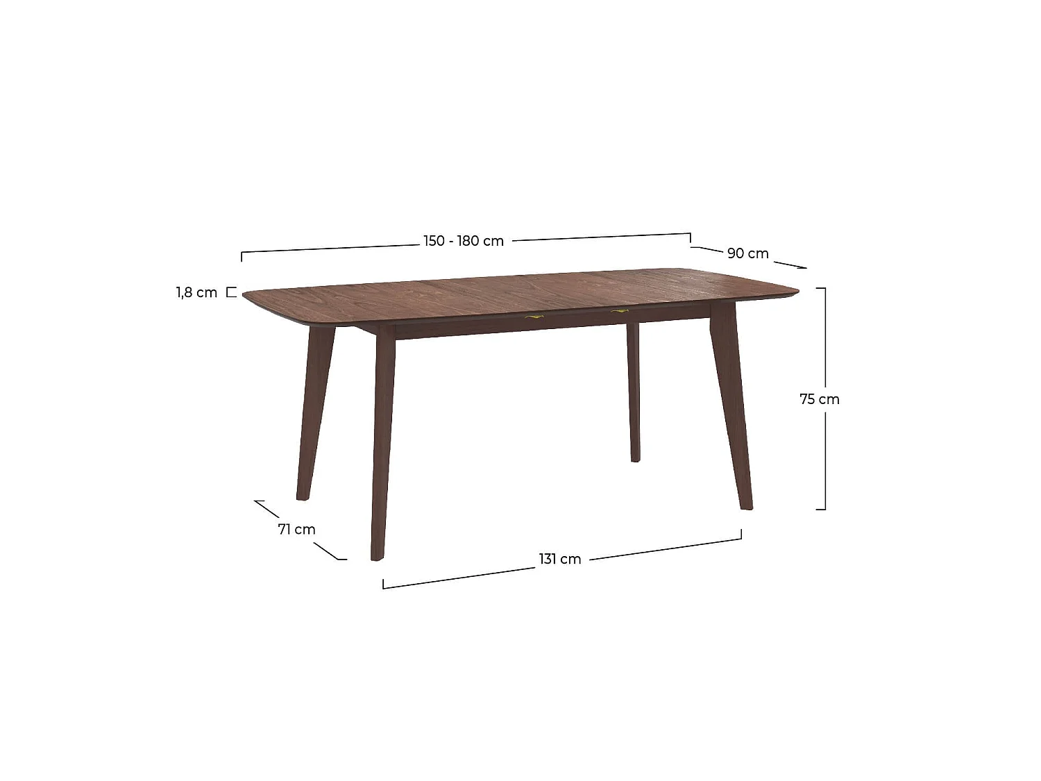 Table rectangulaire 4/6 personnes extensible en bois foncé 150/180 cm - Oman