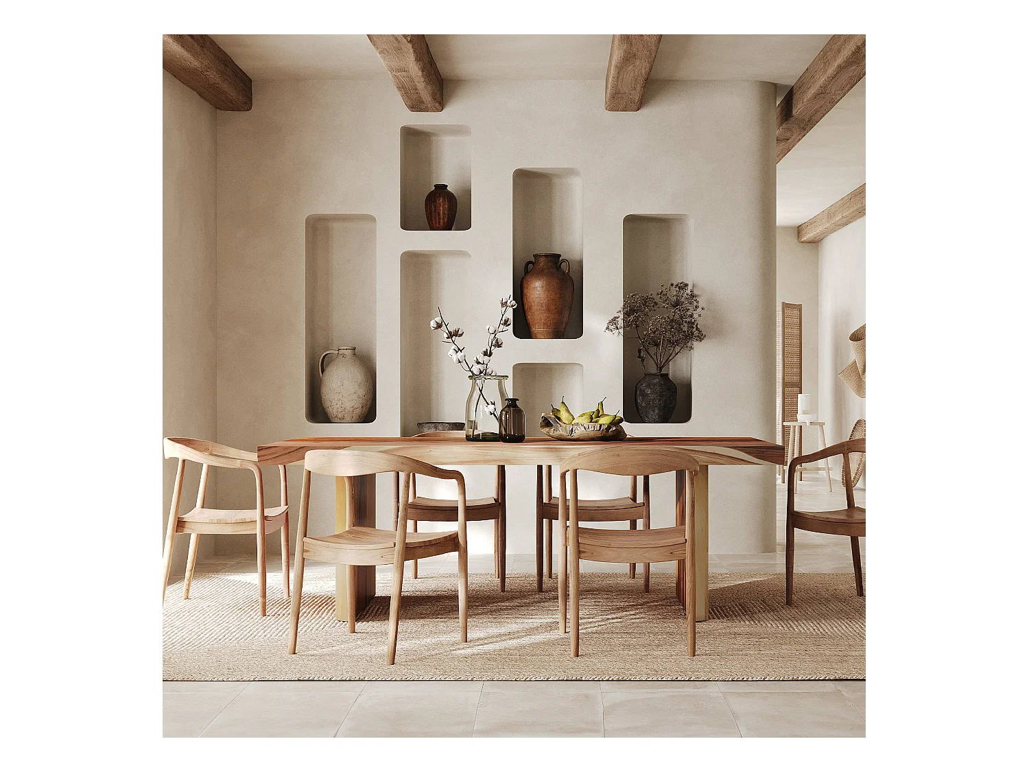 Table rectangulaire 8 personnes en bois de suar 220 cm - Tanah