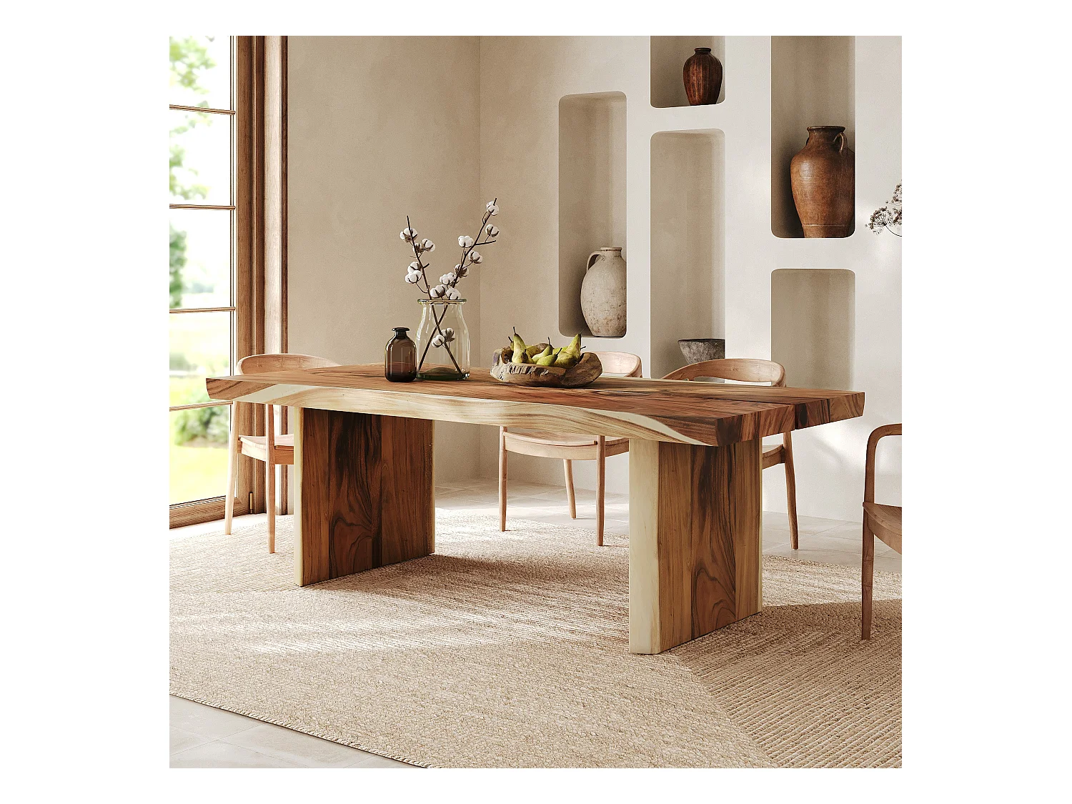 Table rectangulaire 8 personnes en bois de suar 220 cm - Tanah
