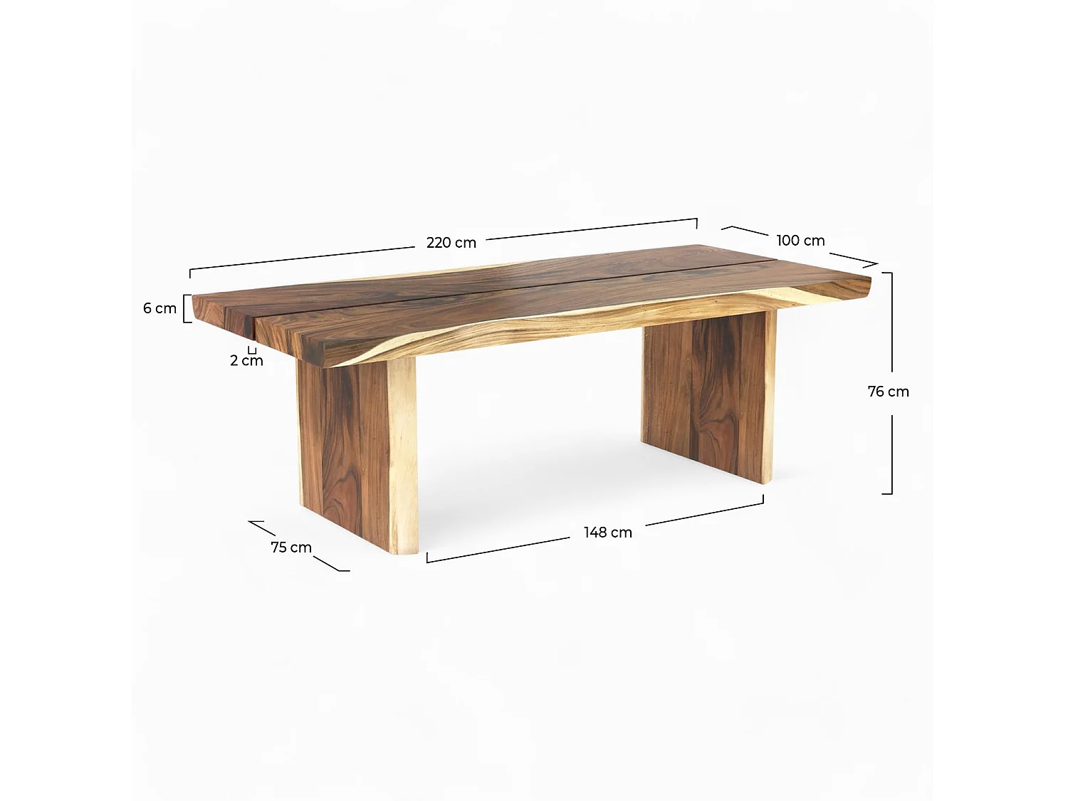 Table rectangulaire 8 personnes en bois de suar 220 cm - Tanah