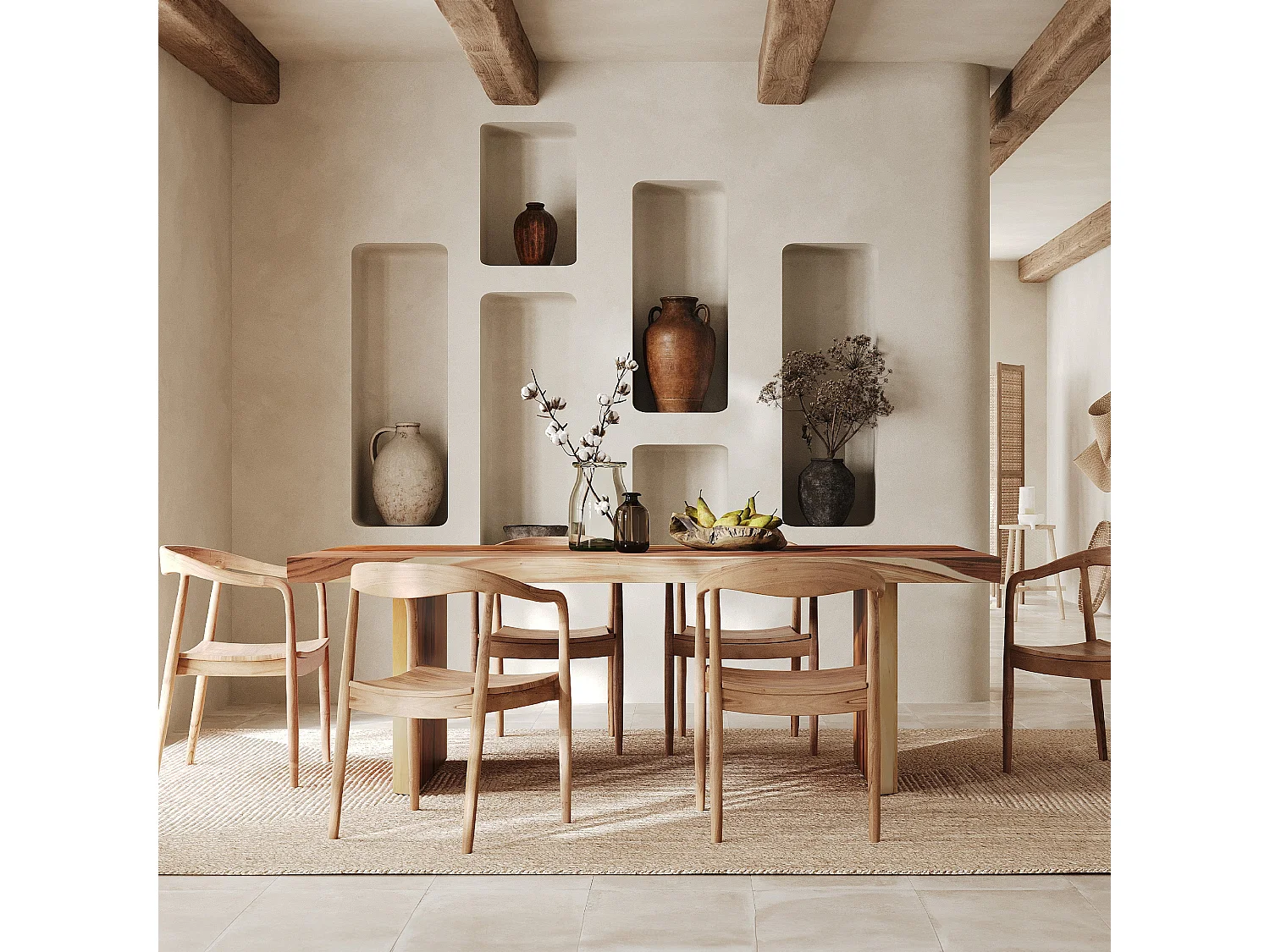 Table rectangulaire 8 personnes en bois de suar 220 cm - Tanah