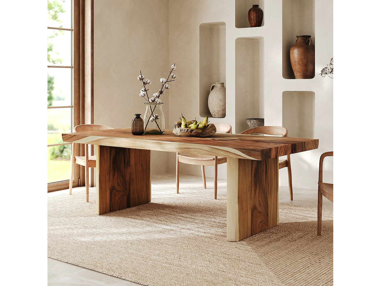 Table rectangulaire 8 personnes en bois de suar 220 cm - Tanah