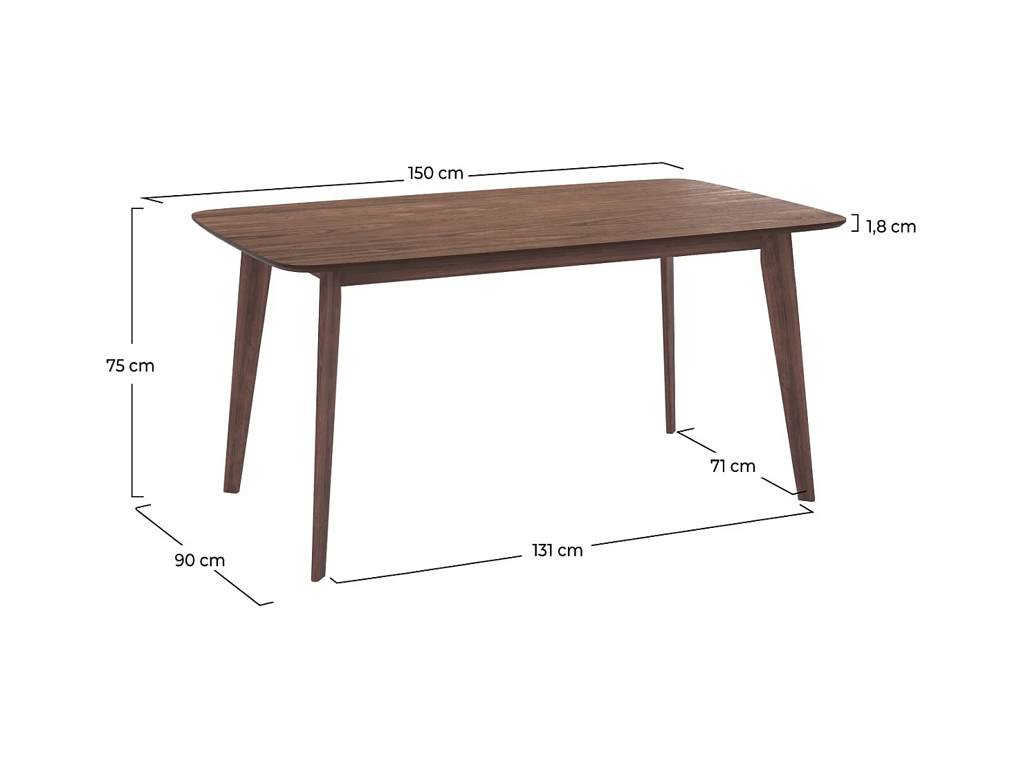 Table rectangulaire 6 personnes en bois foncé 150 cm - Oman