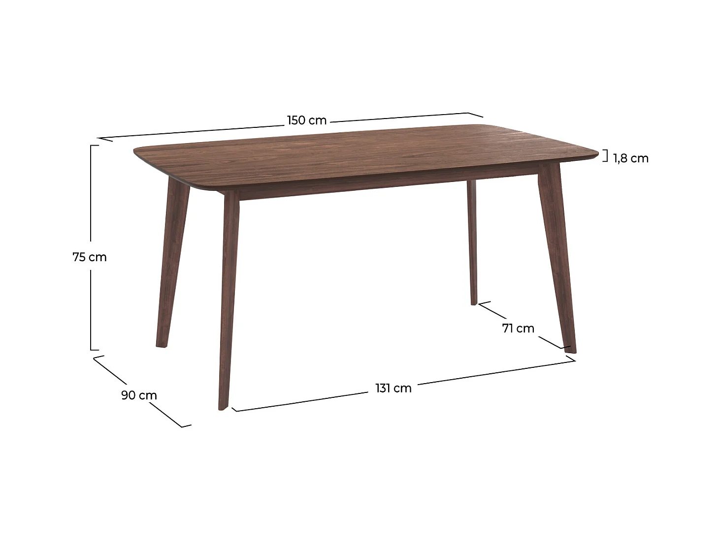 Table rectangulaire 6 personnes en bois foncé 150 cm - Oman