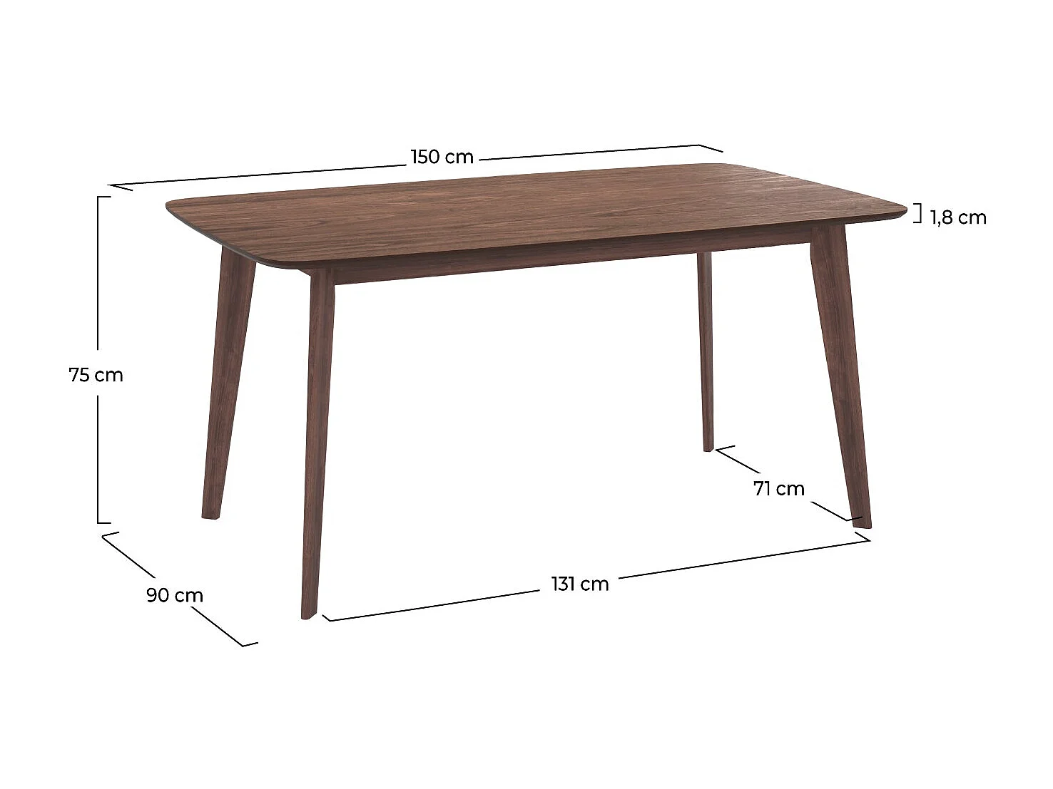 Tavolo rettangolare per 6 persone in legno scuro 150 cm - Oman