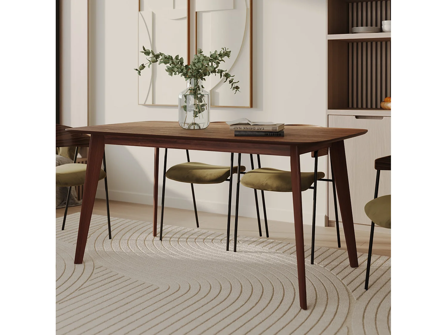 Mesa de comedor rectangular de madera oscura, 6 personas - Oman