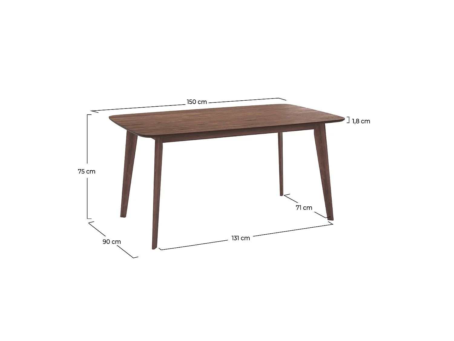 Mesa de comedor rectangular de madera oscura, 6 personas - Oman