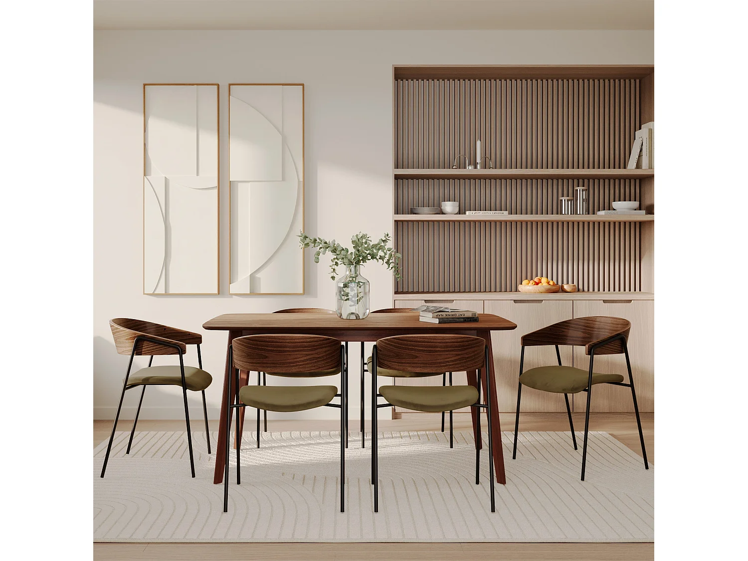 Mesa de comedor rectangular de madera oscura, 6 personas - Oman