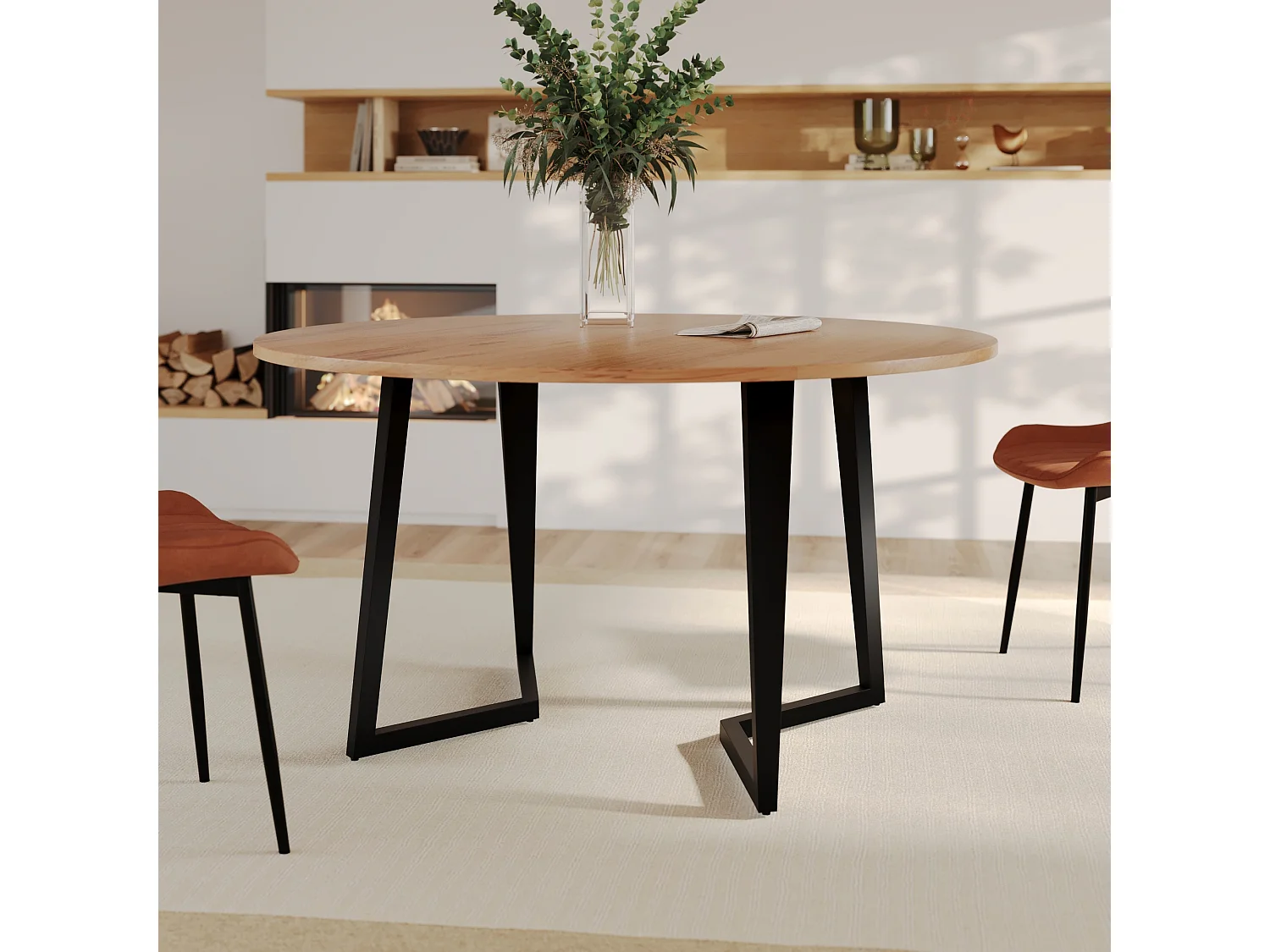 Table ronde 6 personnes en bois d'acacia et métal 140 cm - Moorea