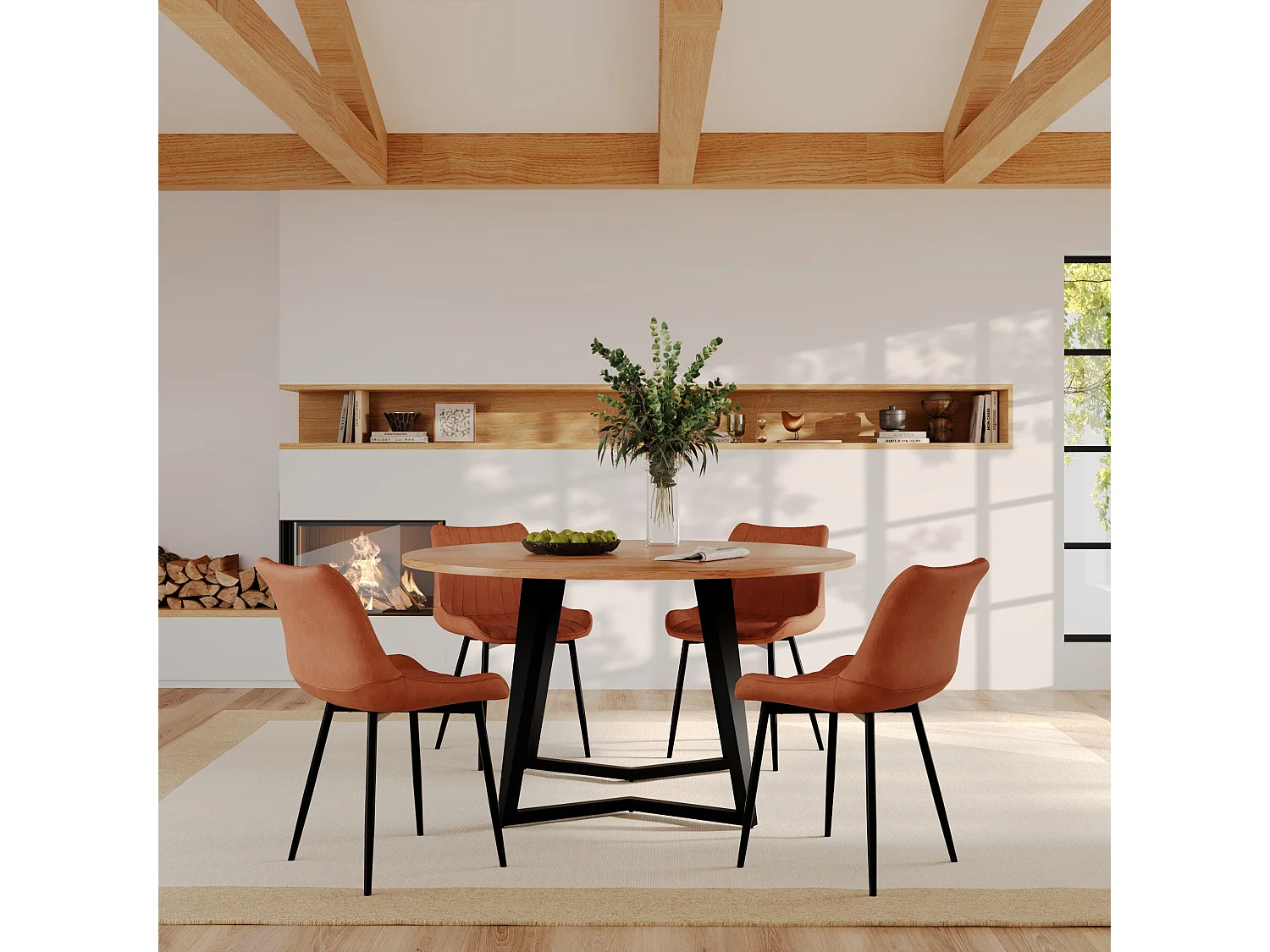 Table ronde 6 personnes en bois d'acacia et métal 140 cm - Moorea