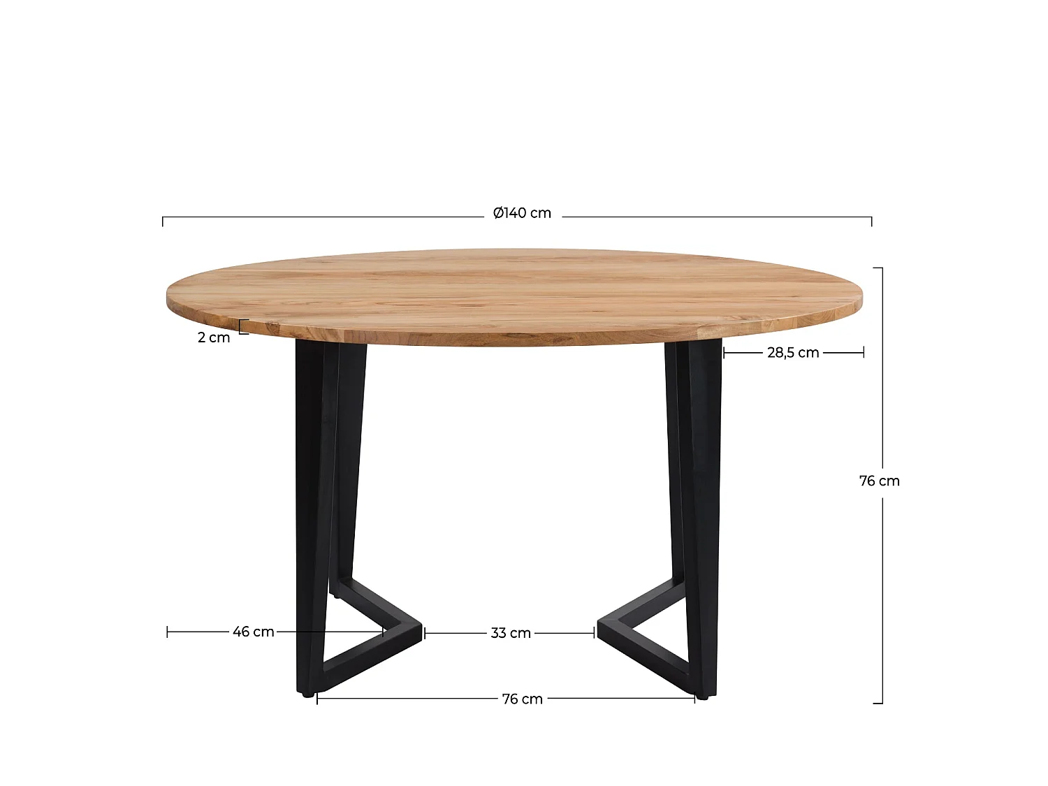 Table ronde 6 personnes en bois d'acacia et métal 140 cm - Moorea