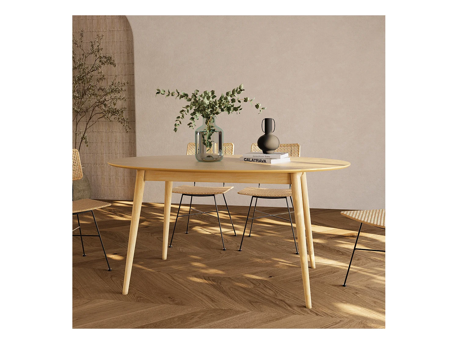 Table ovale 6 personnes en bois clair 150 cm - Eddy