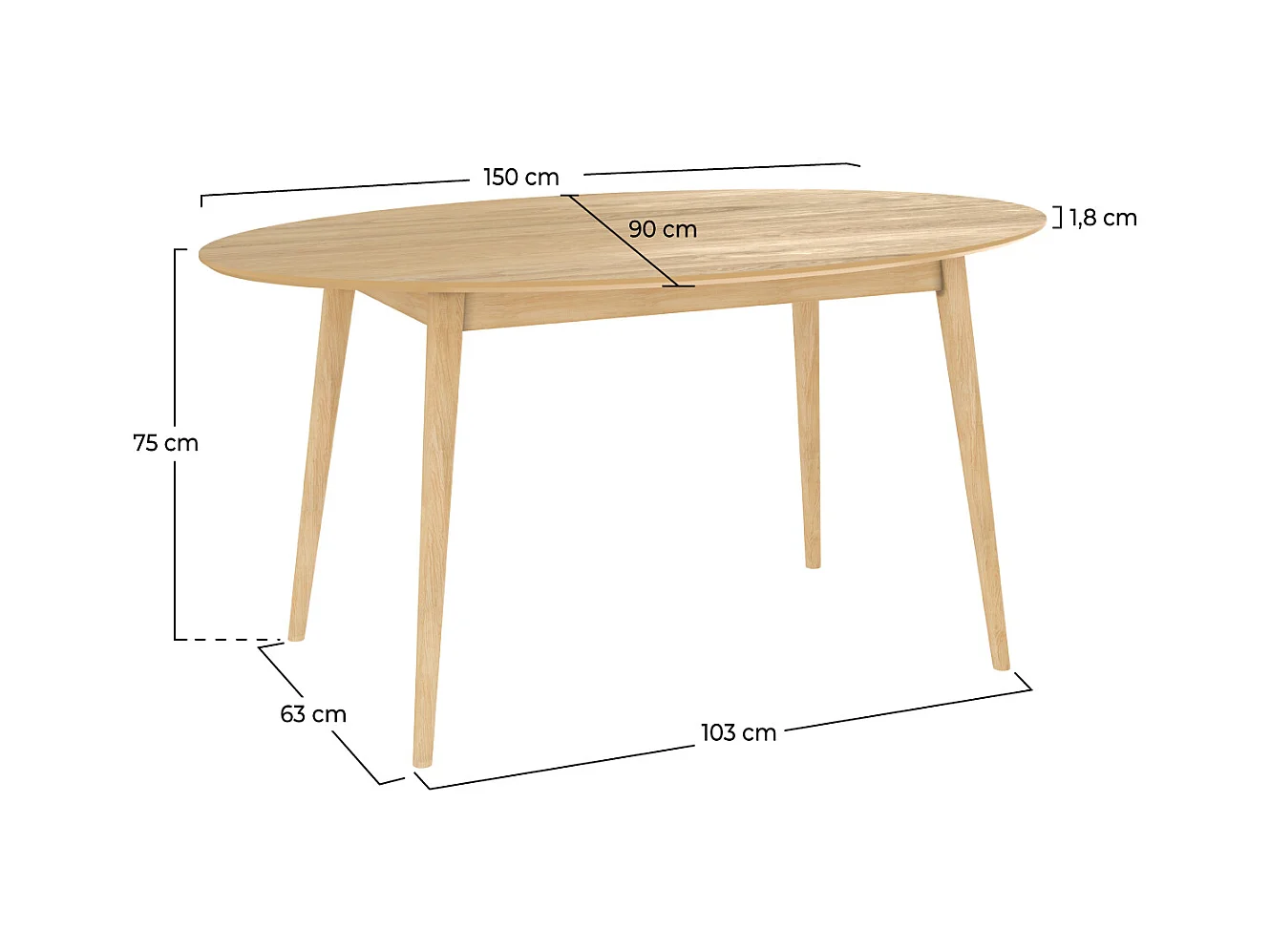 Table ovale 6 personnes en bois clair 150 cm - Eddy