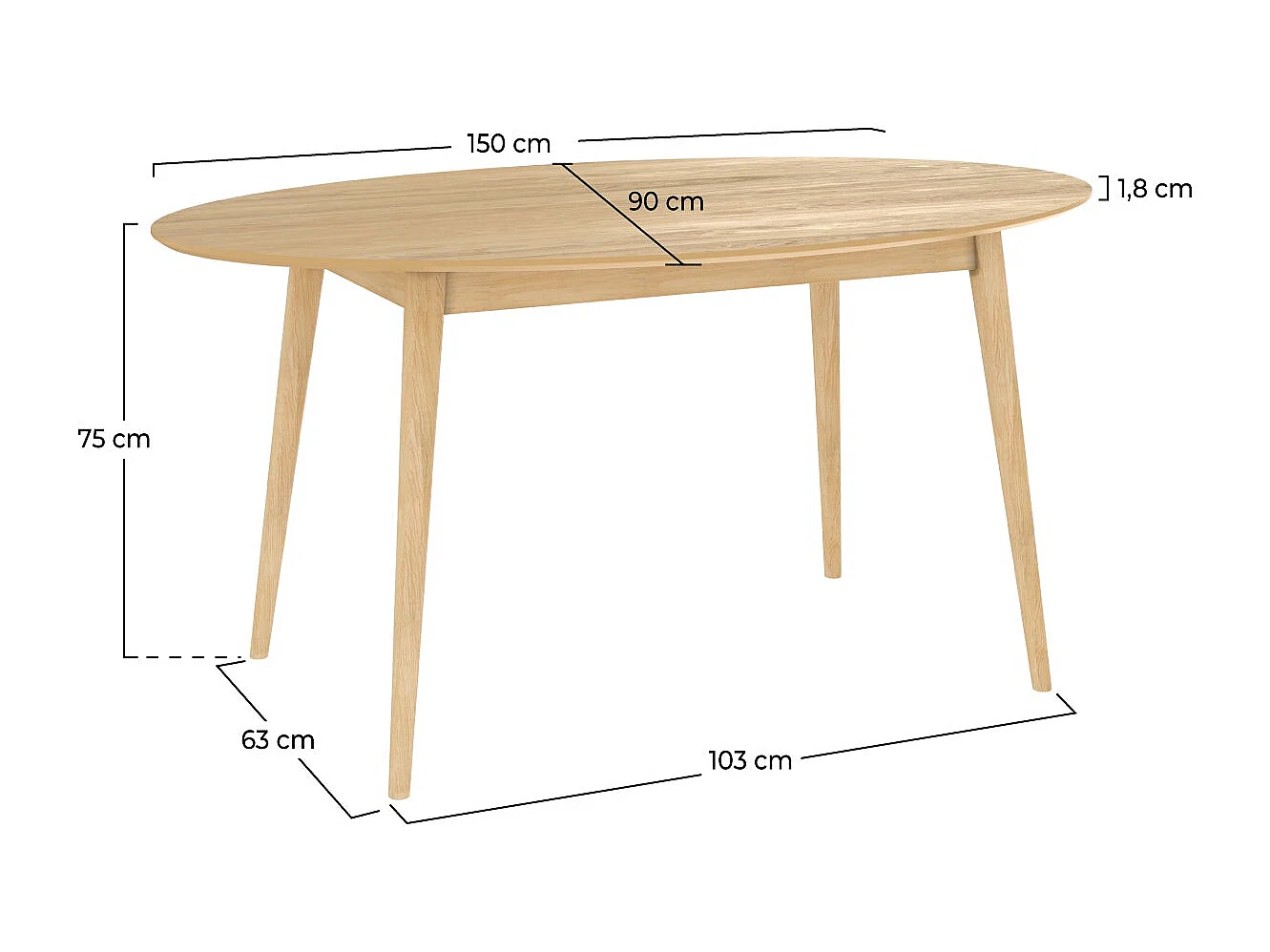 Mesa de comedor ovalada 150 cm en madera clara - Eddy
