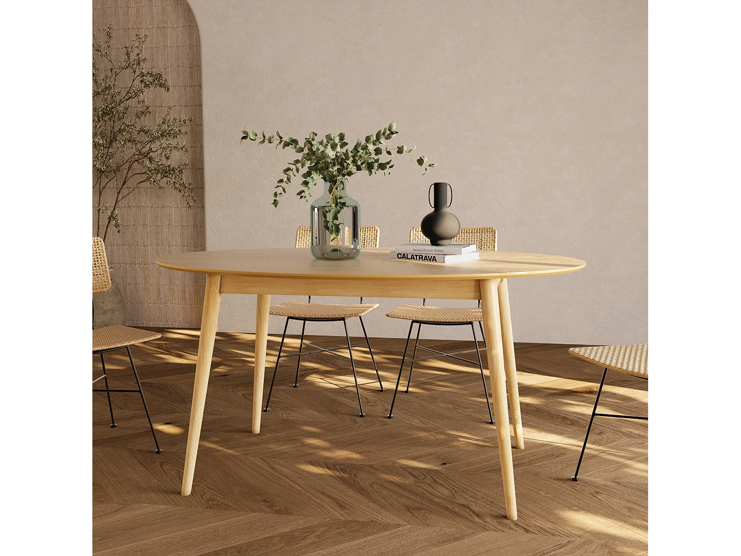 Mesa de comedor ovalada 150 cm en madera clara - Eddy