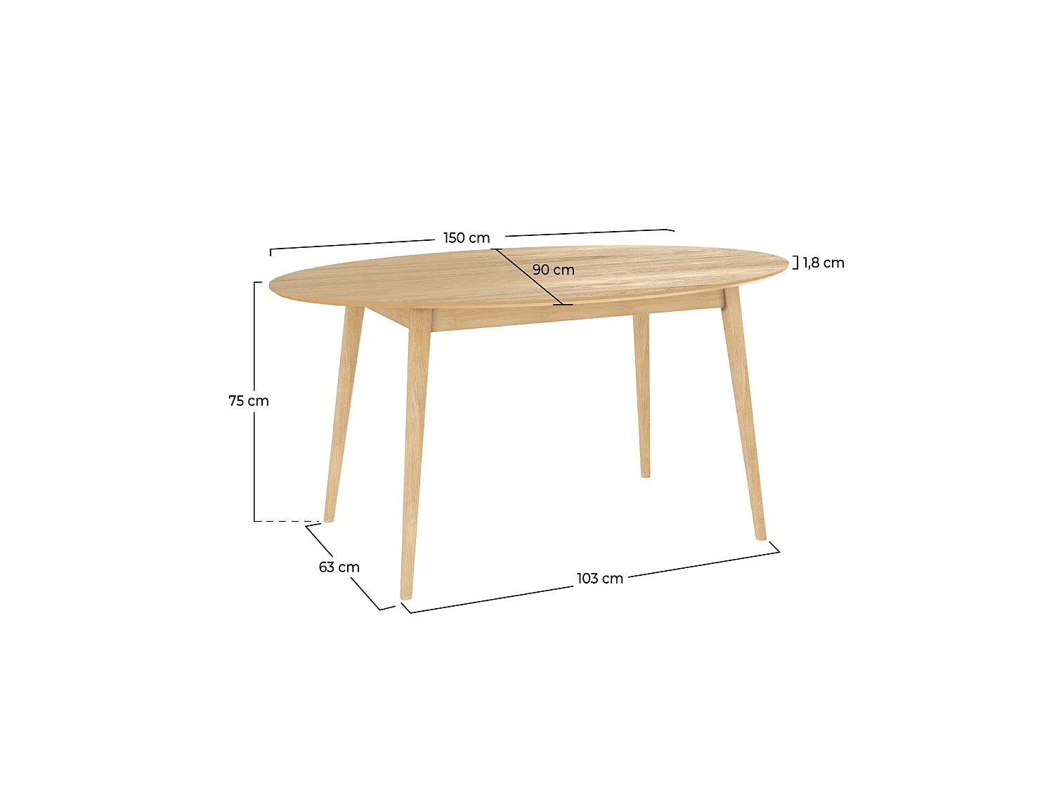Mesa de comedor ovalada 150 cm en madera clara - Eddy