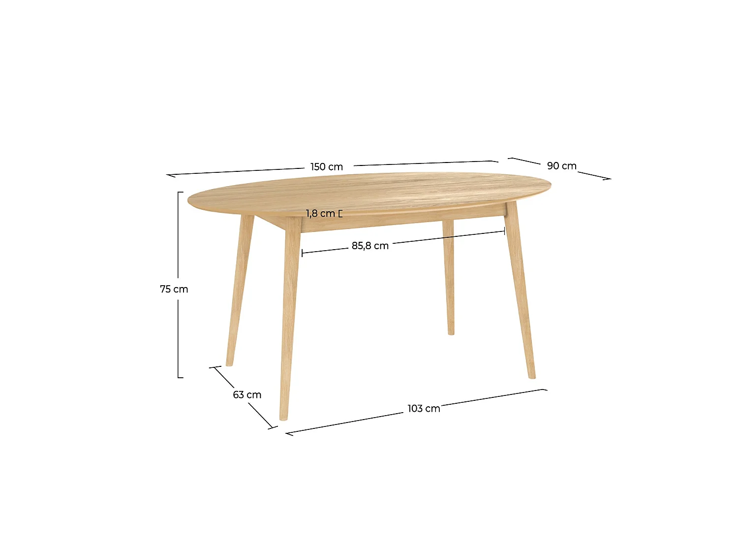 Mesa de comedor ovalada 150 cm en madera clara - Eddy