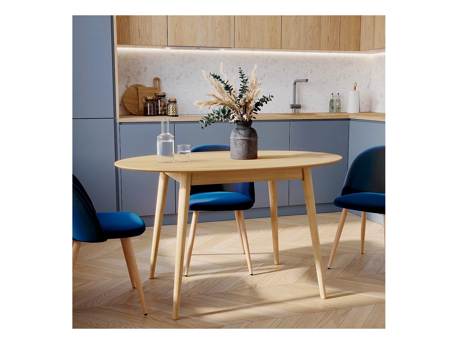 Table ovale 4 personnes en bois clair 130 cm - Eddy