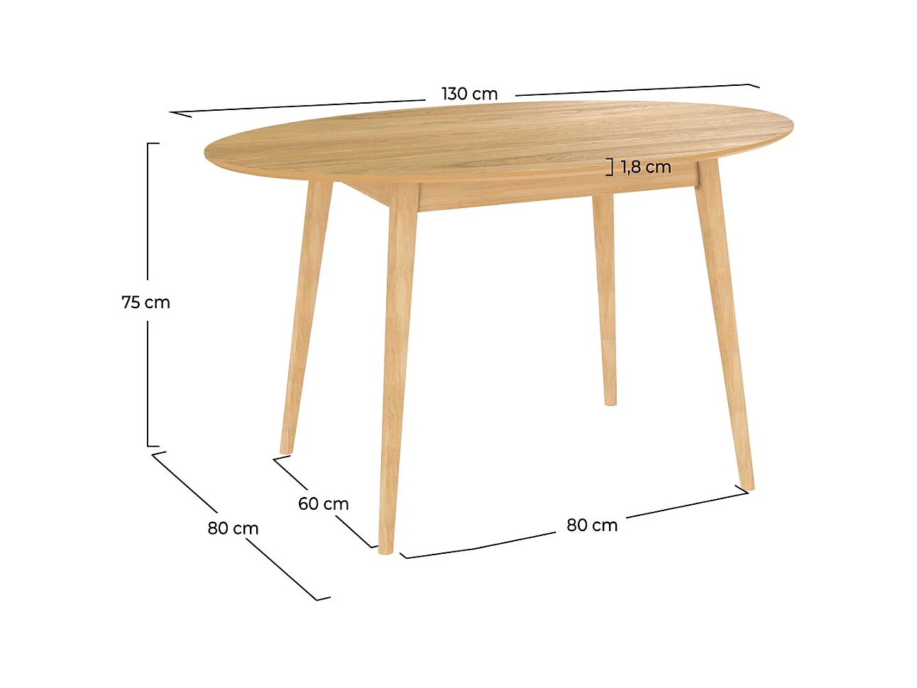 Table ovale 4 personnes en bois clair 130 cm - Eddy