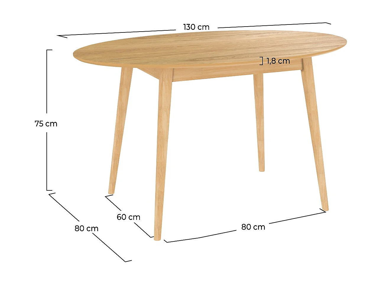 Mesa ovalada para 4 personas de madera clara 130 cm - Eddy