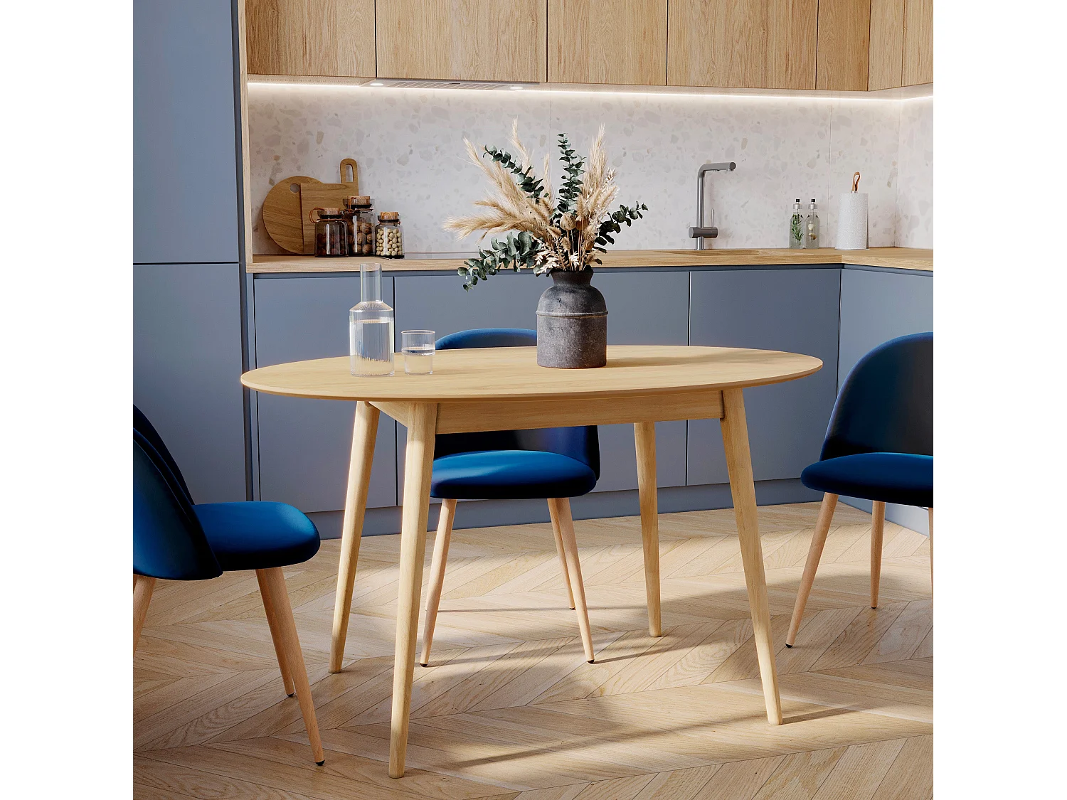 Table ovale 4 personnes en bois clair 130 cm - Eddy