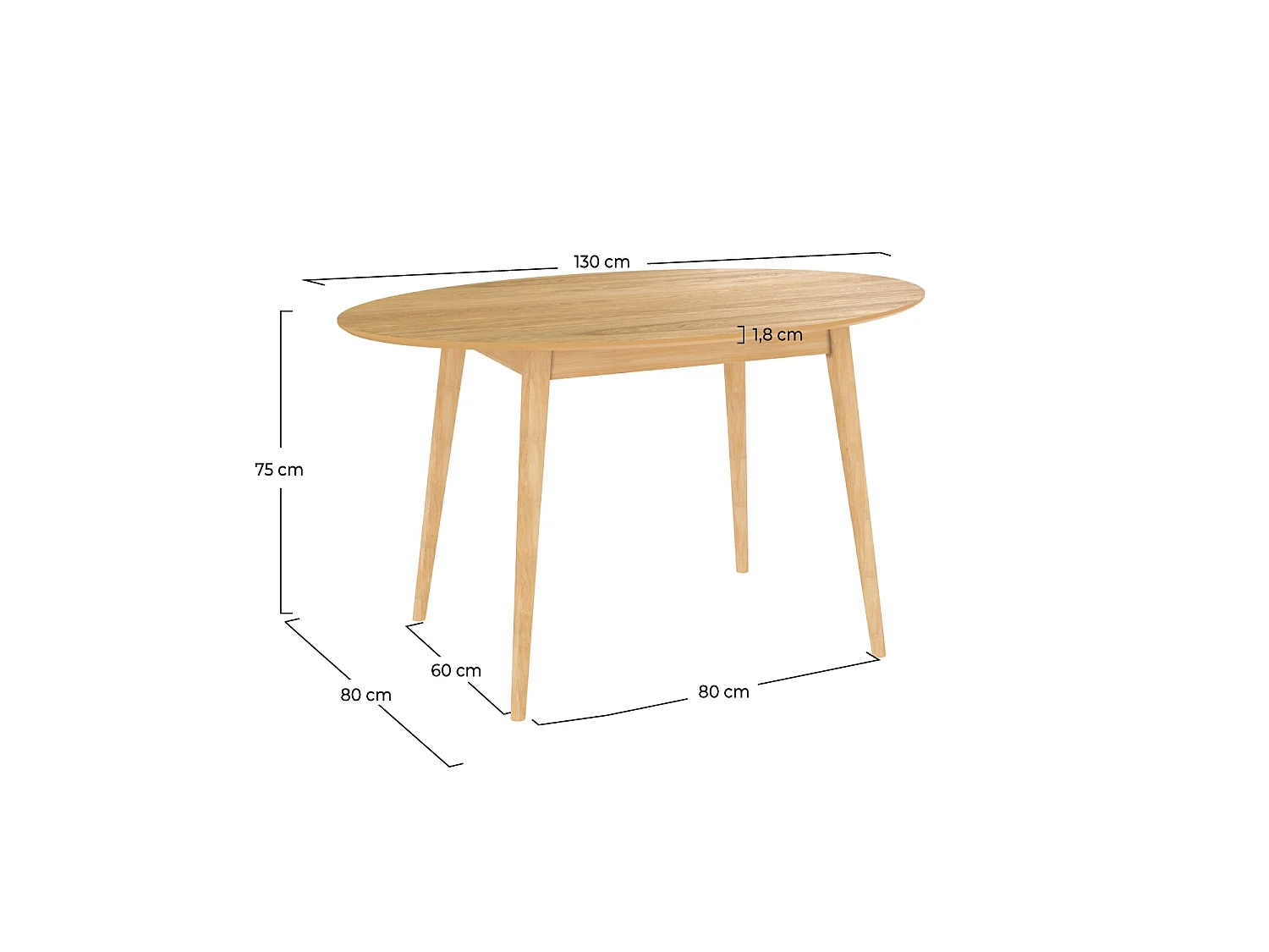 Table ovale 4 personnes en bois clair 130 cm - Eddy
