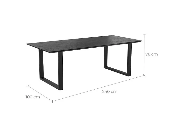 Table rectangulaire 10 personnes en bois de teck recyclé noir 240 cm - Adok