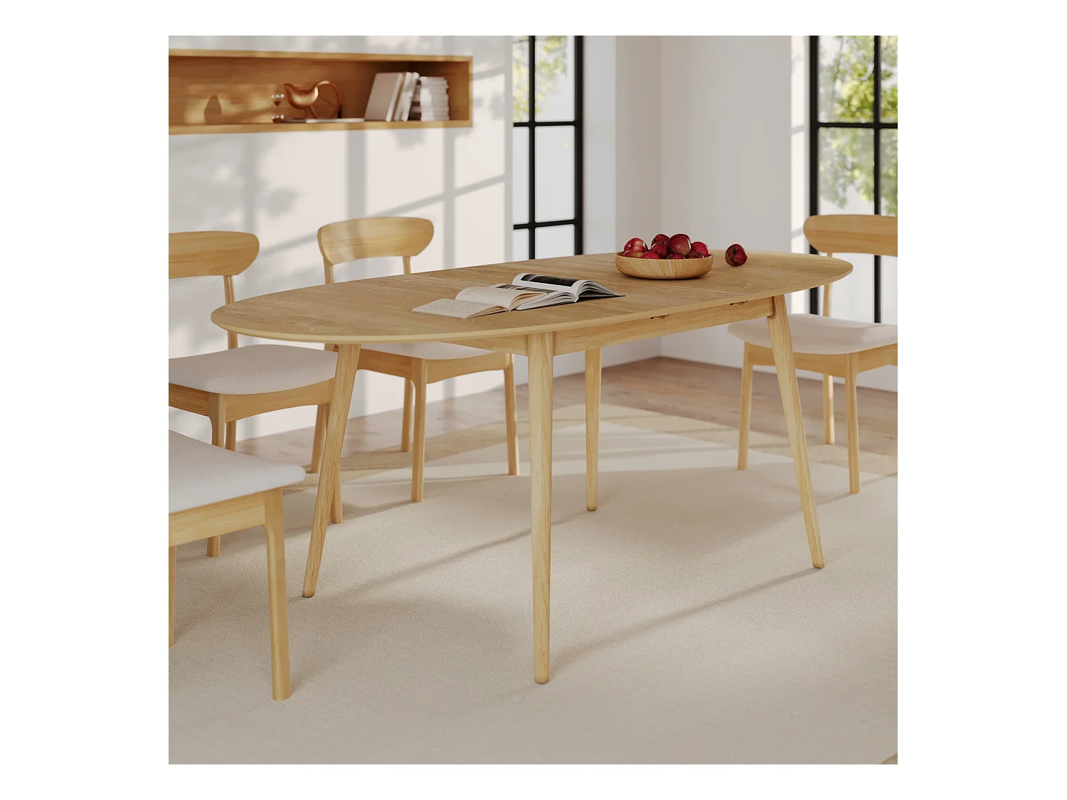 Table ovale 6/8 personnes extensible en bois clair 170/200 cm - Eddy