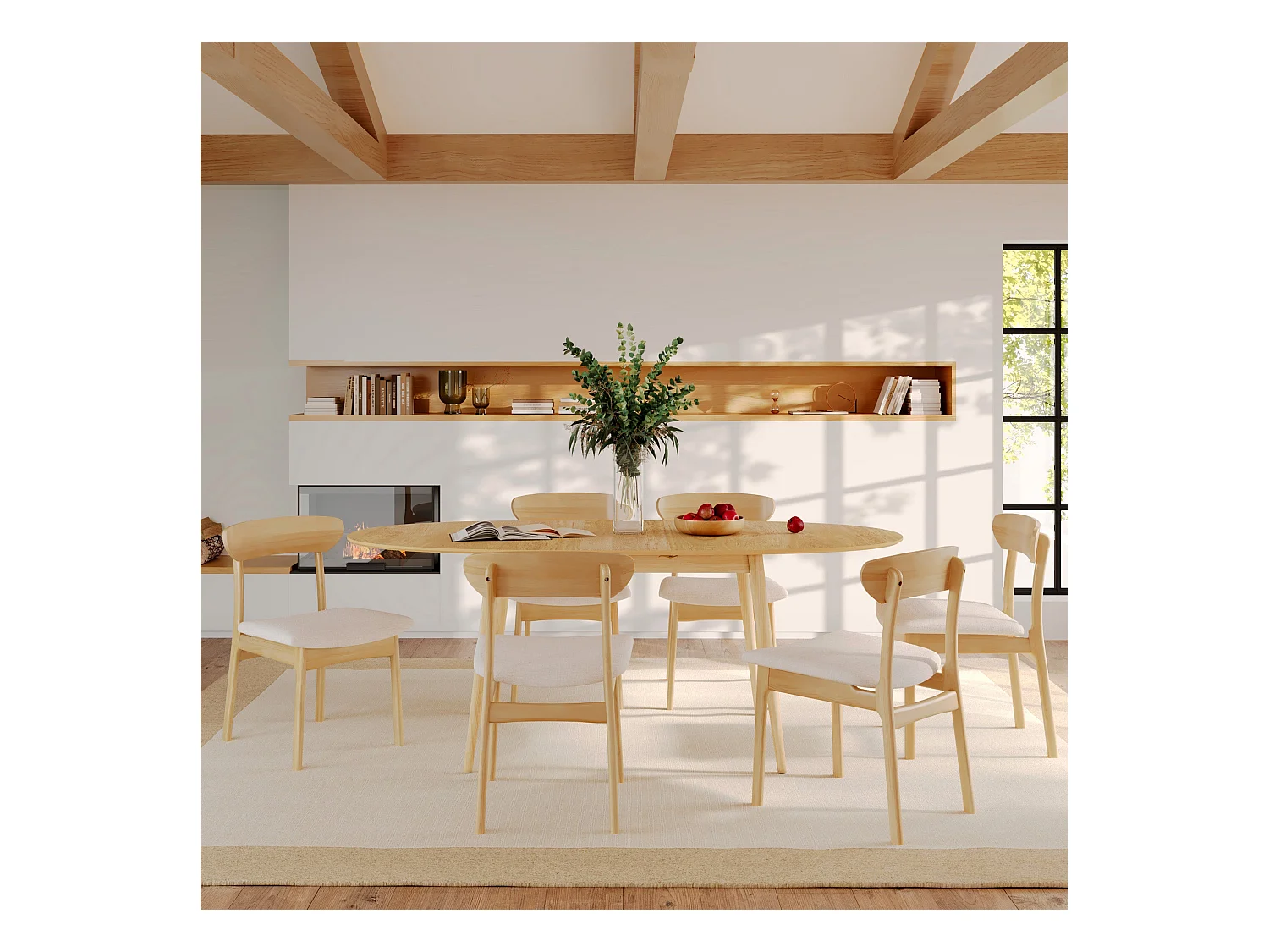 Table ovale 6/8 personnes extensible en bois clair 170/200 cm - Eddy