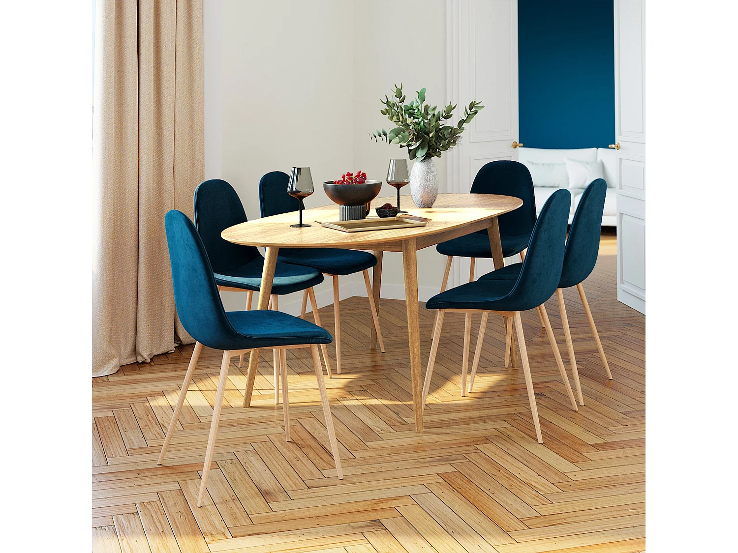 Mesa ovalada extensible de 6/8 personas en madera clara de 170/200 cm - Eddy