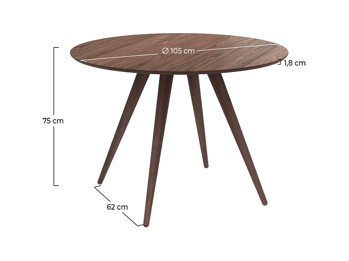 Table ronde 4 personnes en bois foncé finition noyer D105 cm - Liwa