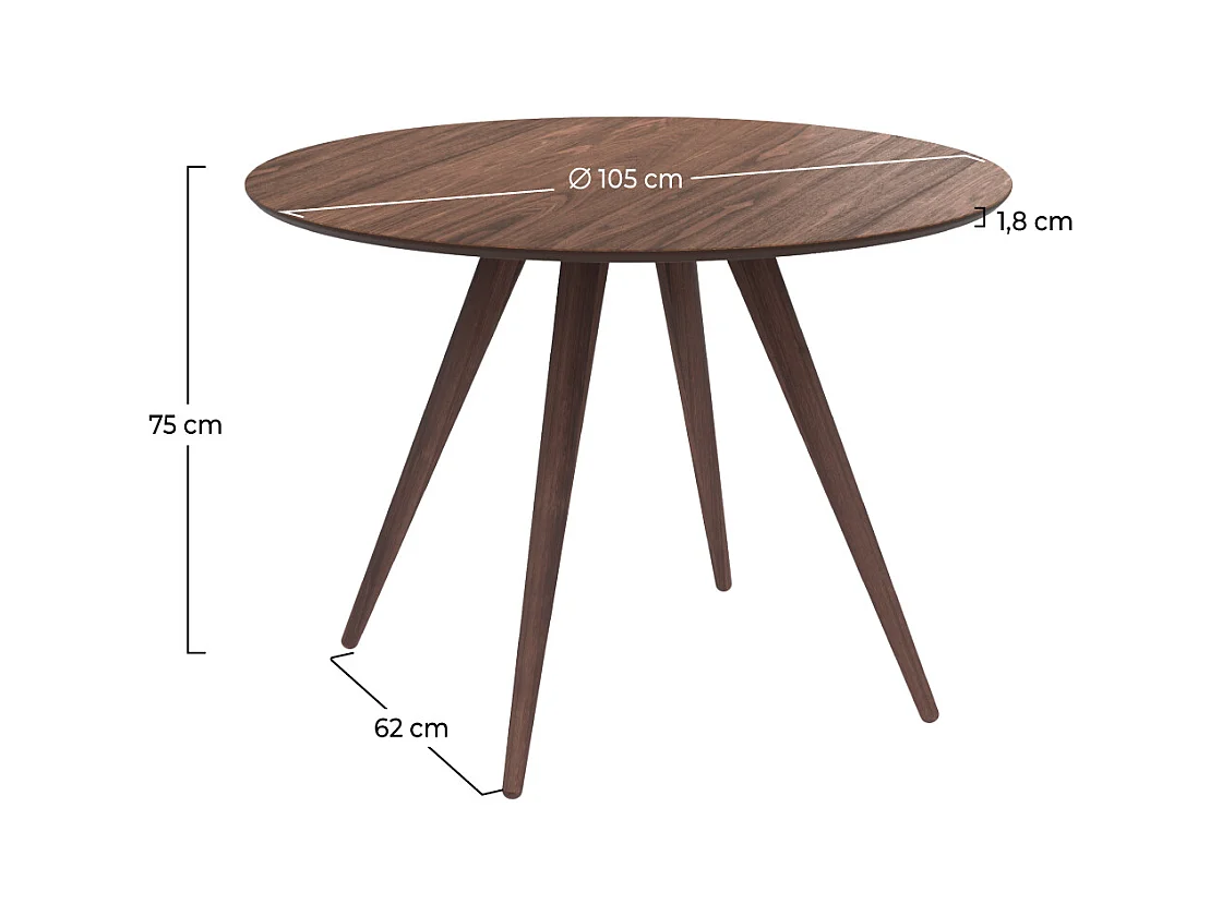 Table ronde 4 personnes en bois foncé finition noyer D105 cm - Liwa
