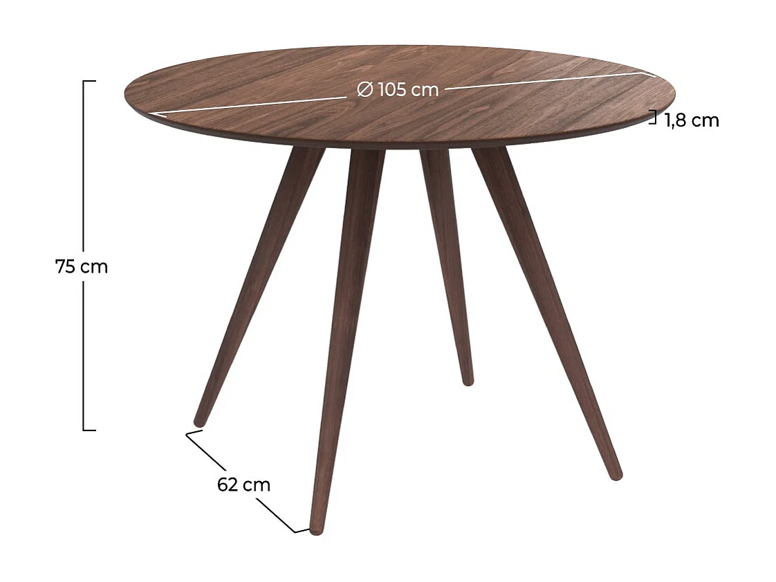 Tavolo rotondo per 4 persone in legno scuro D105 cm - Liwa